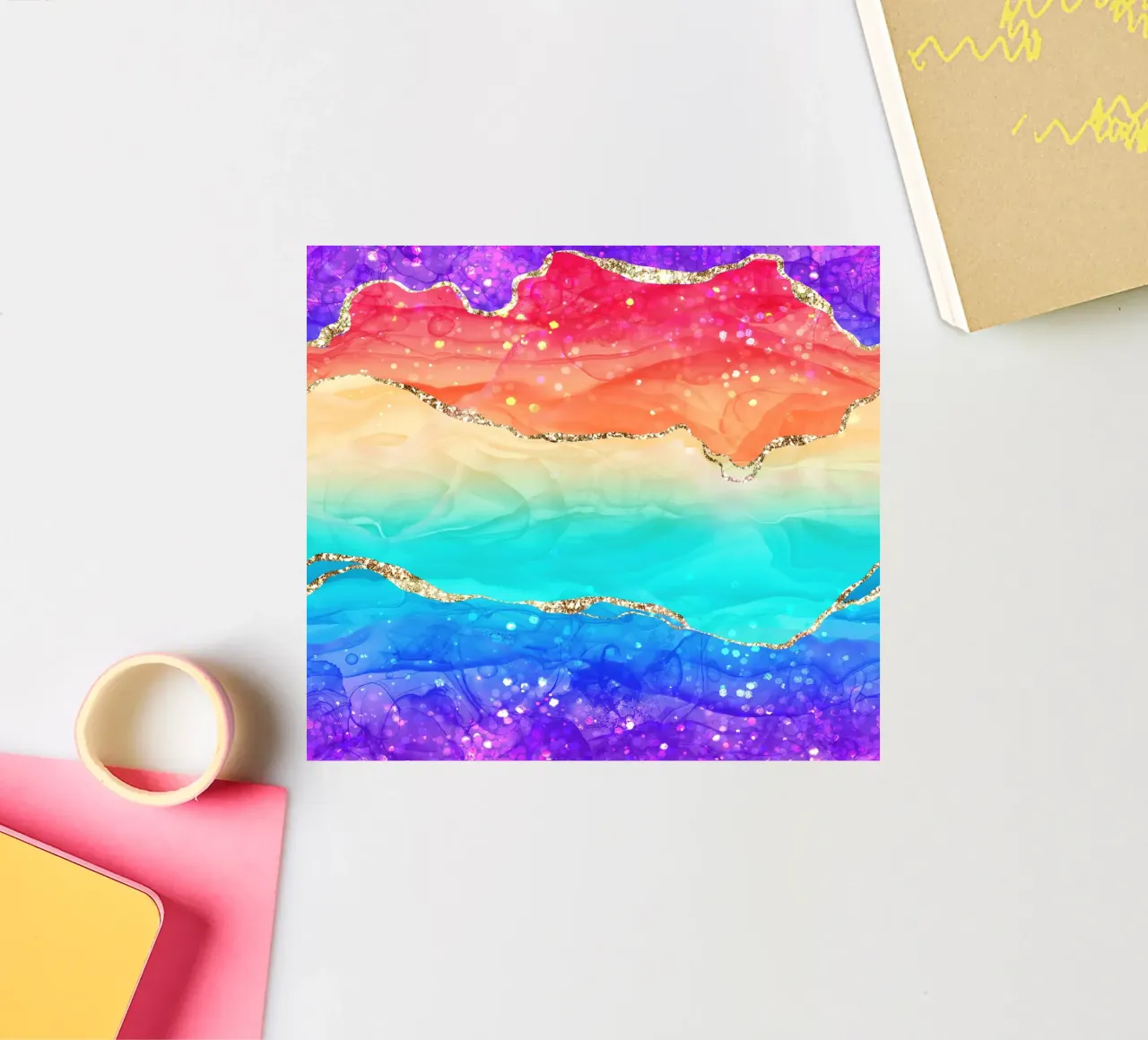Lebendiger Regenbogen-Glitzer-Achat Struktur 02 Sticker von Gemstone Textures