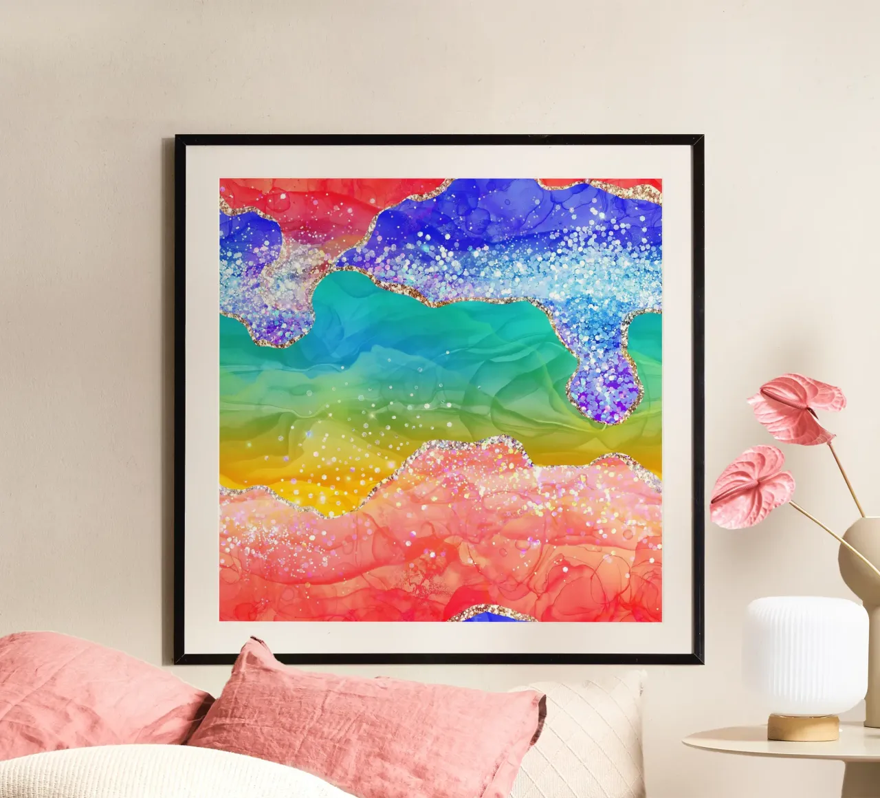 Lebendiger Regenbogen-Glitzer-Achat Struktur 03 Hahnemühle von Gemstone Textures