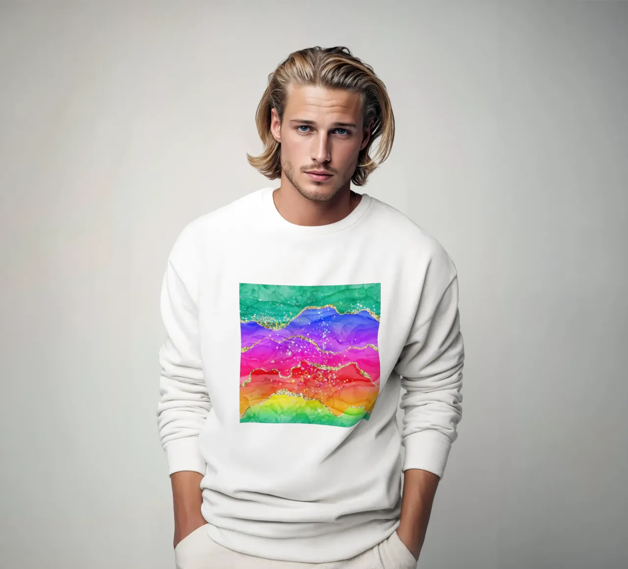 Lebendiger Regenbogen-Glitzer-Achat Struktur 04 Sweatshirt von Gemstone Textures