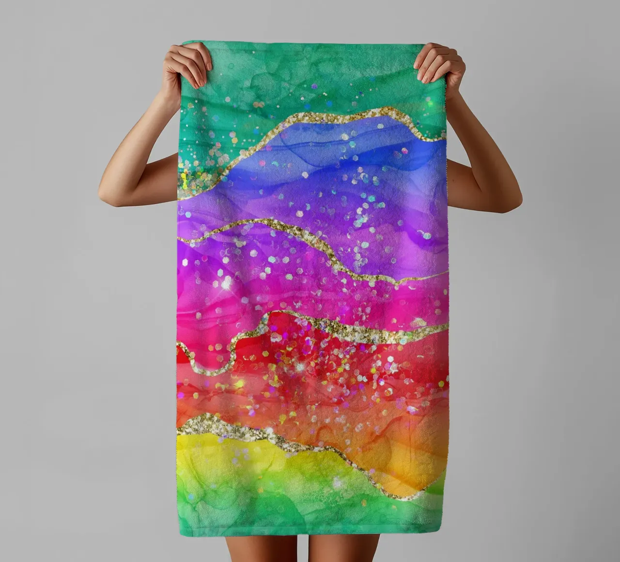 Lebendiger Regenbogen-Glitzer-Achat Struktur 04 Handtuch von Gemstone Textures