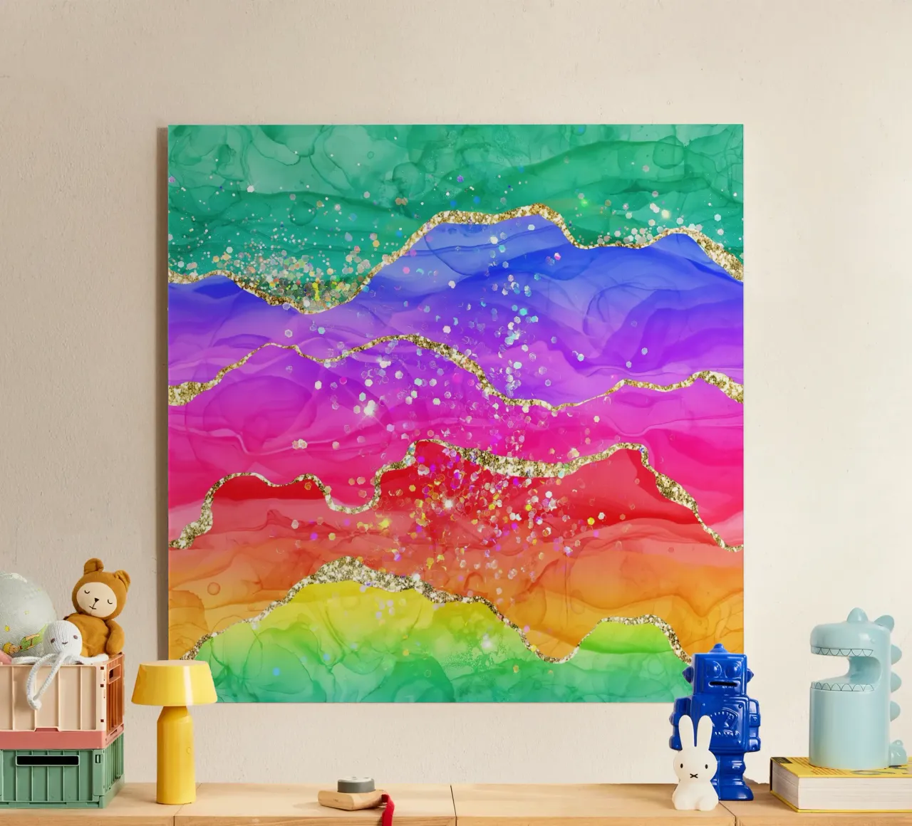 Lebendiger Regenbogen-Glitzer-Achat Struktur 04 Acryl-Glas von Gemstone Textures