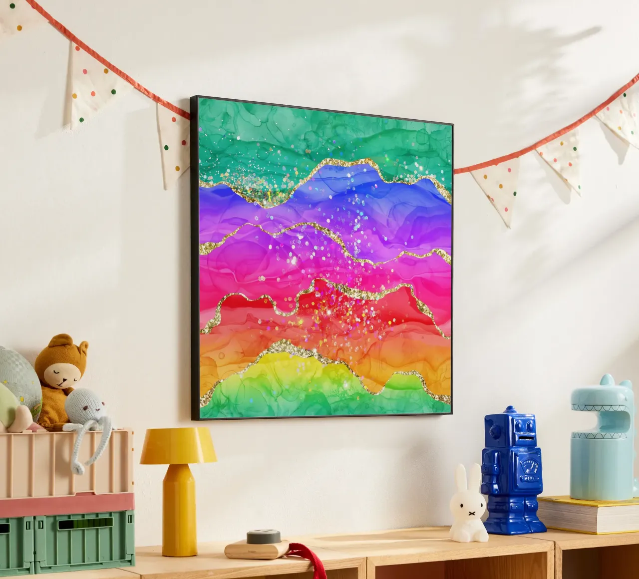 Lebendiger Regenbogen-Glitzer-Achat Struktur 04 Alu-Dibond von Gemstone Textures