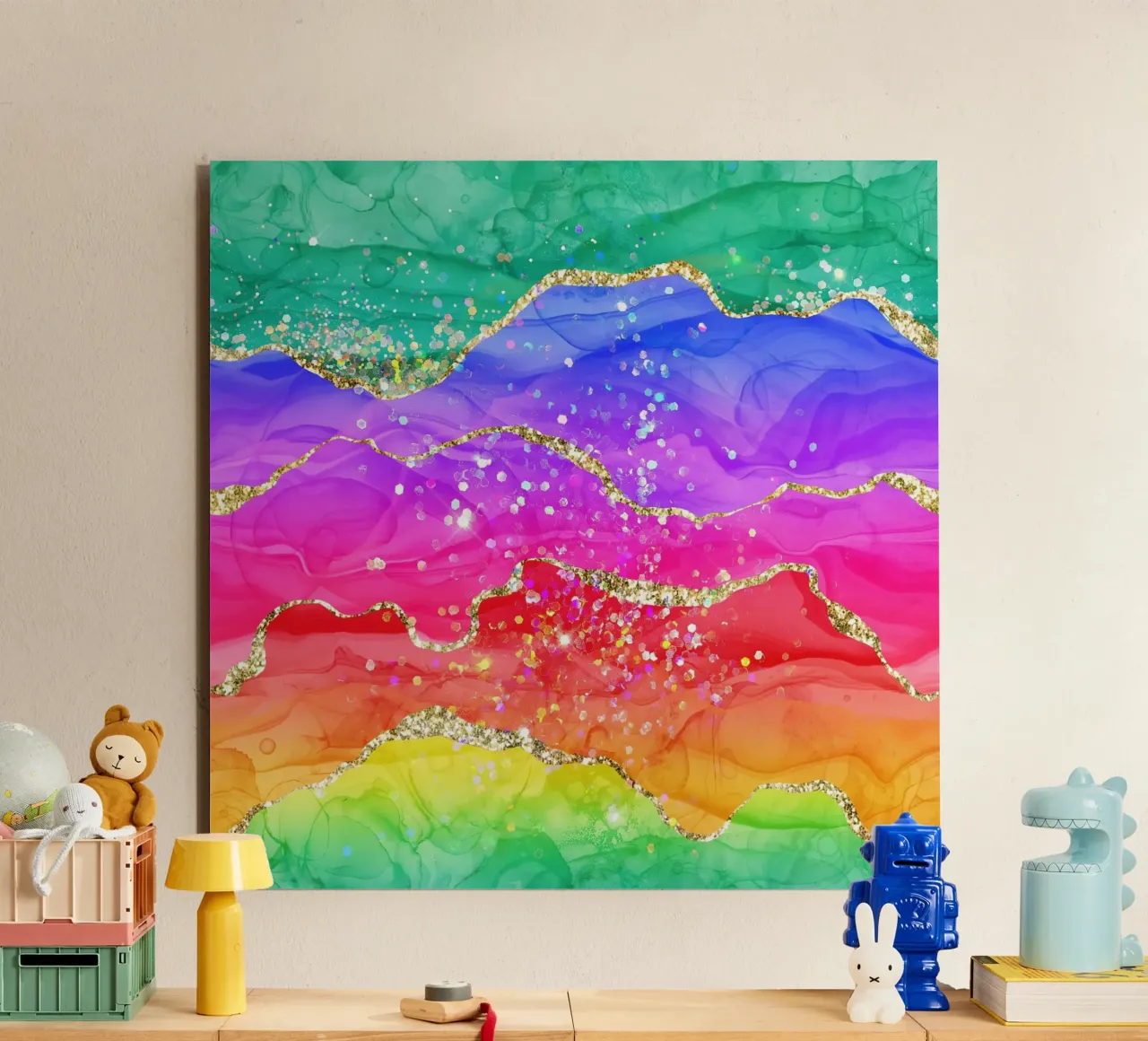 Lebendiger Regenbogen-Glitzer-Achat Struktur 04 Alu-Dibond von Gemstone Textures