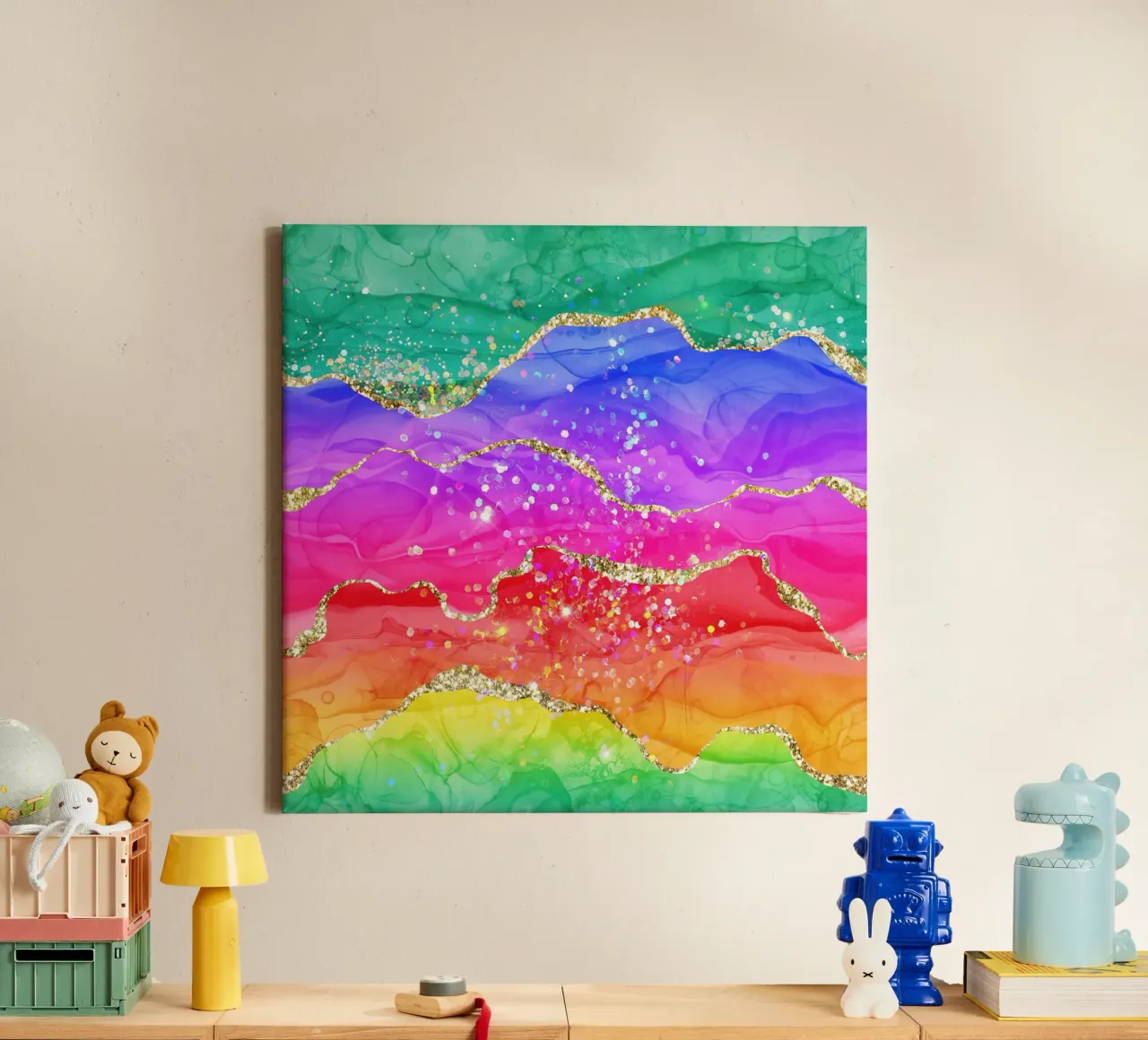 Lebendiger Regenbogen-Glitzer-Achat Struktur 04 Leinwand von Gemstone Textures