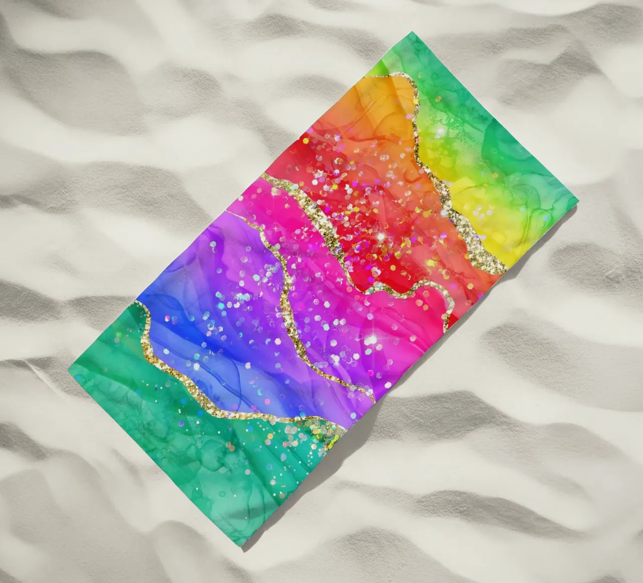 Lebendiger Regenbogen-Glitzer-Achat Struktur 04 Strandtuch von Gemstone Textures