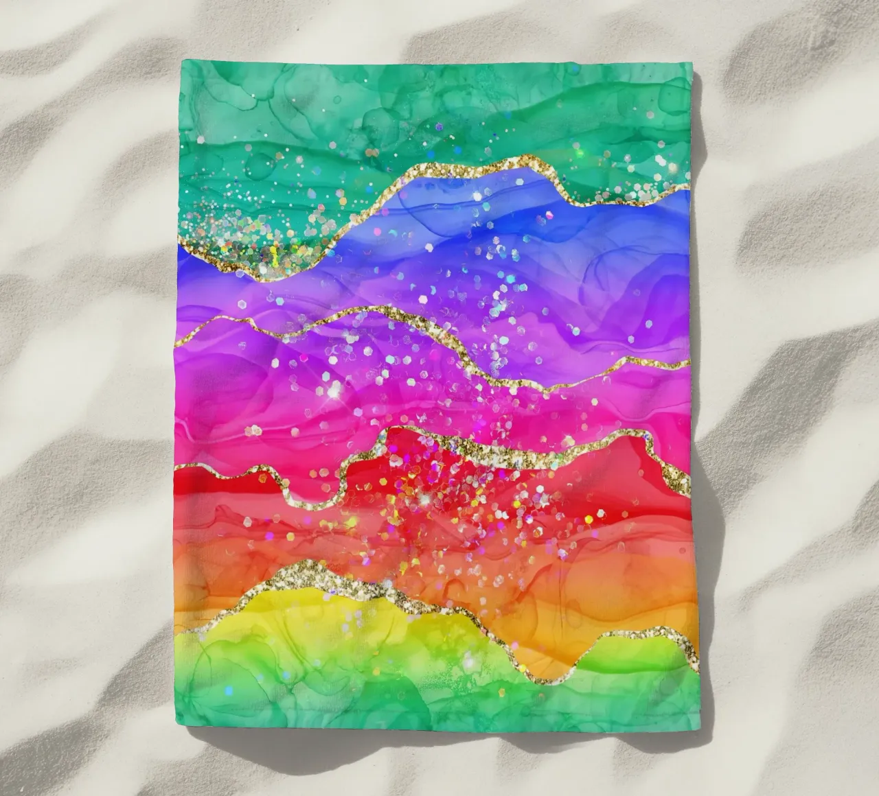 Lebendiger Regenbogen-Glitzer-Achat Struktur 04 Strandtuch von Gemstone Textures