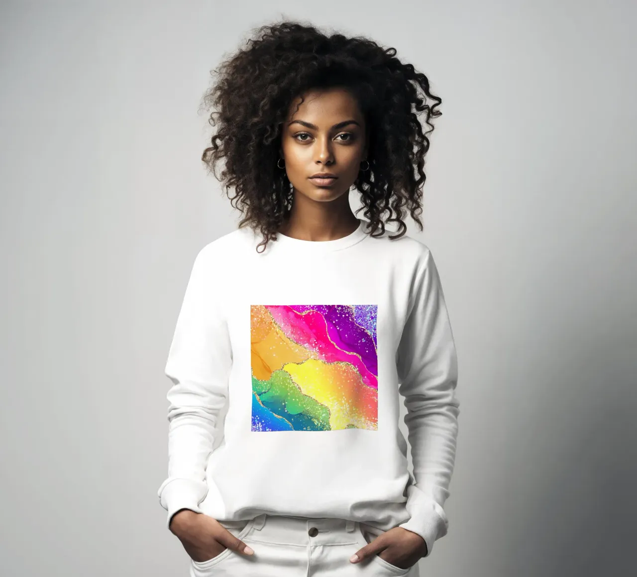 Lebendiger Regenbogen-Glitzer-Achat Struktur 05 Sweatshirt von Gemstone Textures