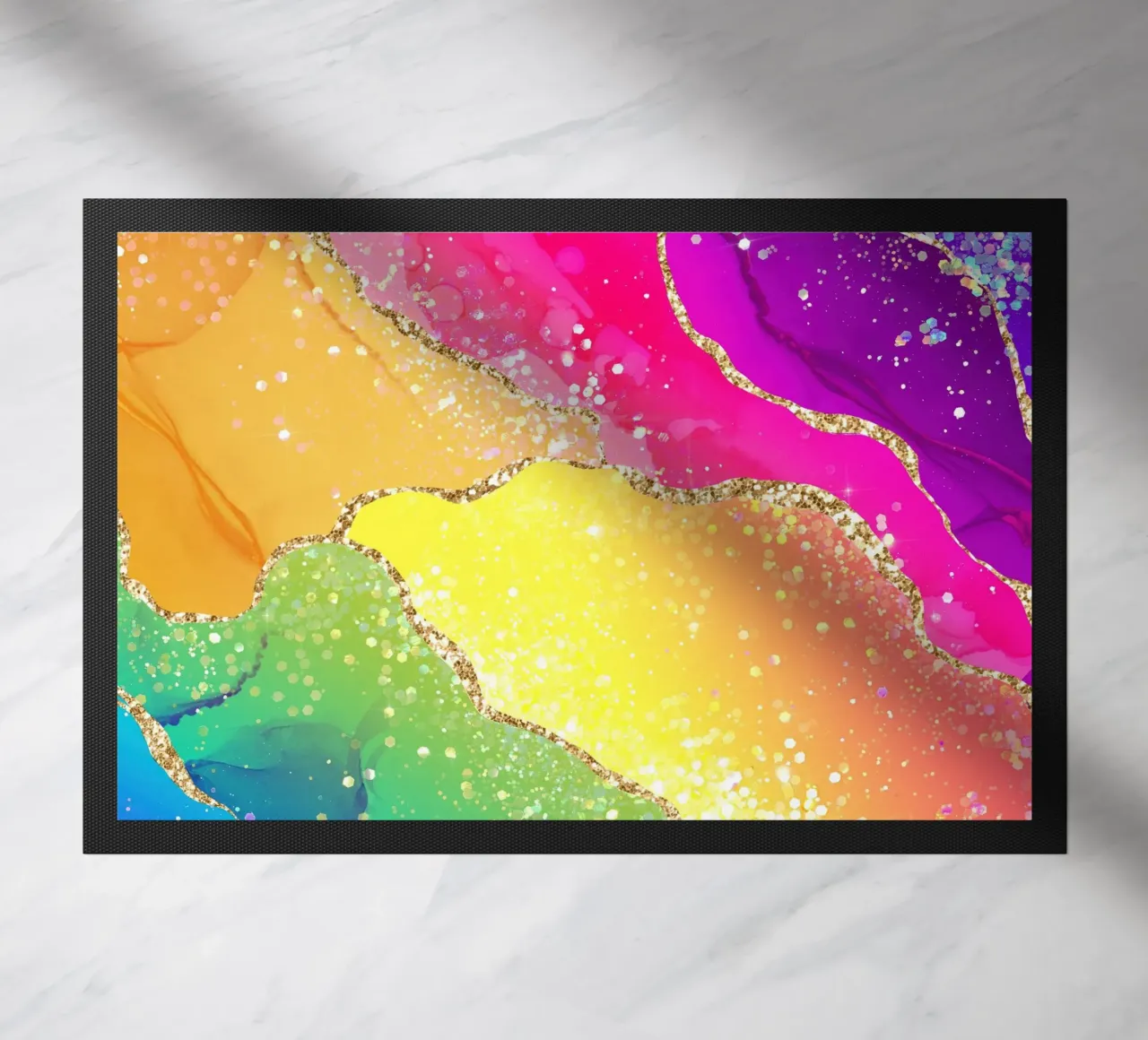 Lebendiger Regenbogen-Glitzer-Achat Struktur 05 Fußmatte von Gemstone Textures