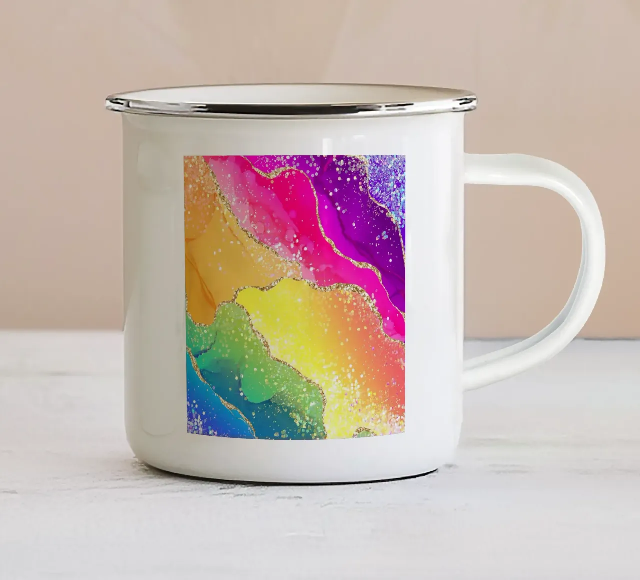 Texture Agata Vibrante Arcobaleno Glitter 05 tazza in smalto da Gemstone Textures