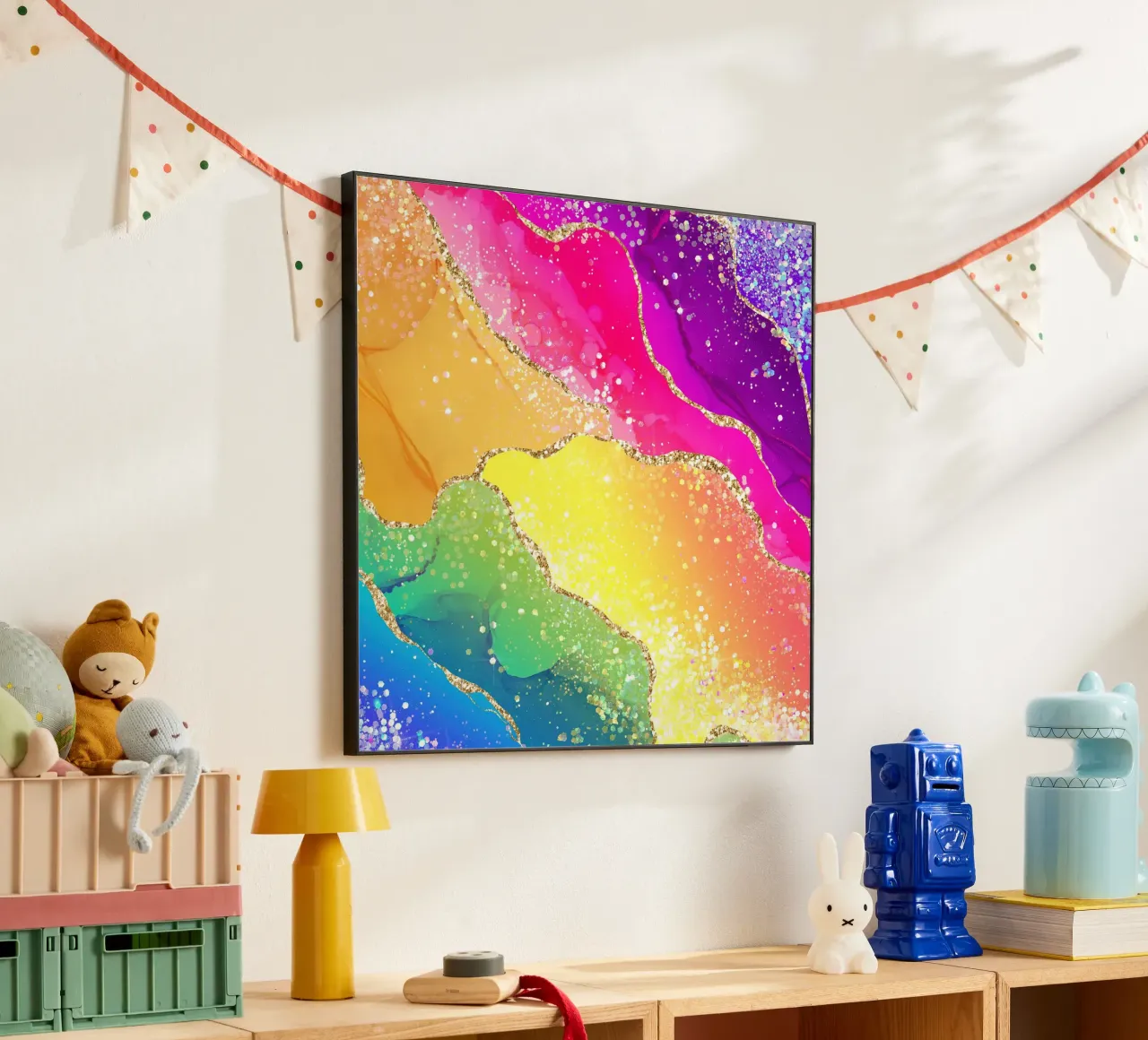 Lebendiger Regenbogen-Glitzer-Achat Struktur 05 Alu-Dibond von Gemstone Textures