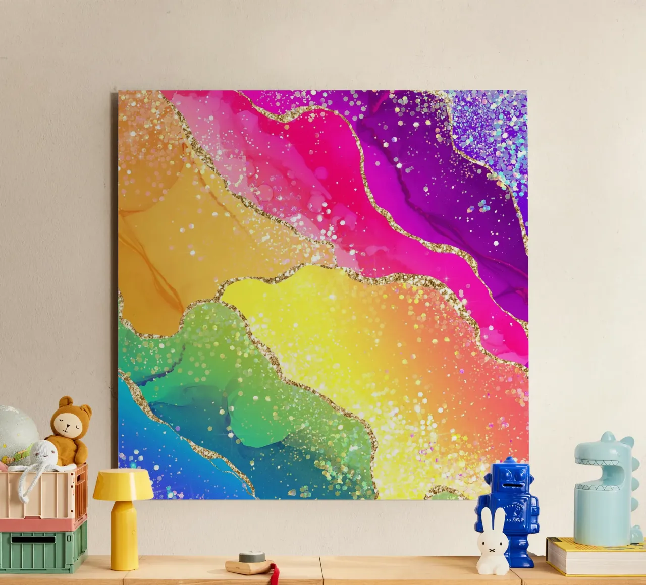 Lebendiger Regenbogen-Glitzer-Achat Struktur 05 Alu-Dibond von Gemstone Textures