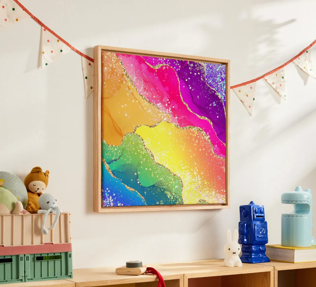 Vibrant Rainbow Glitter Agate Texture 05 canvas by Gemstone Textures