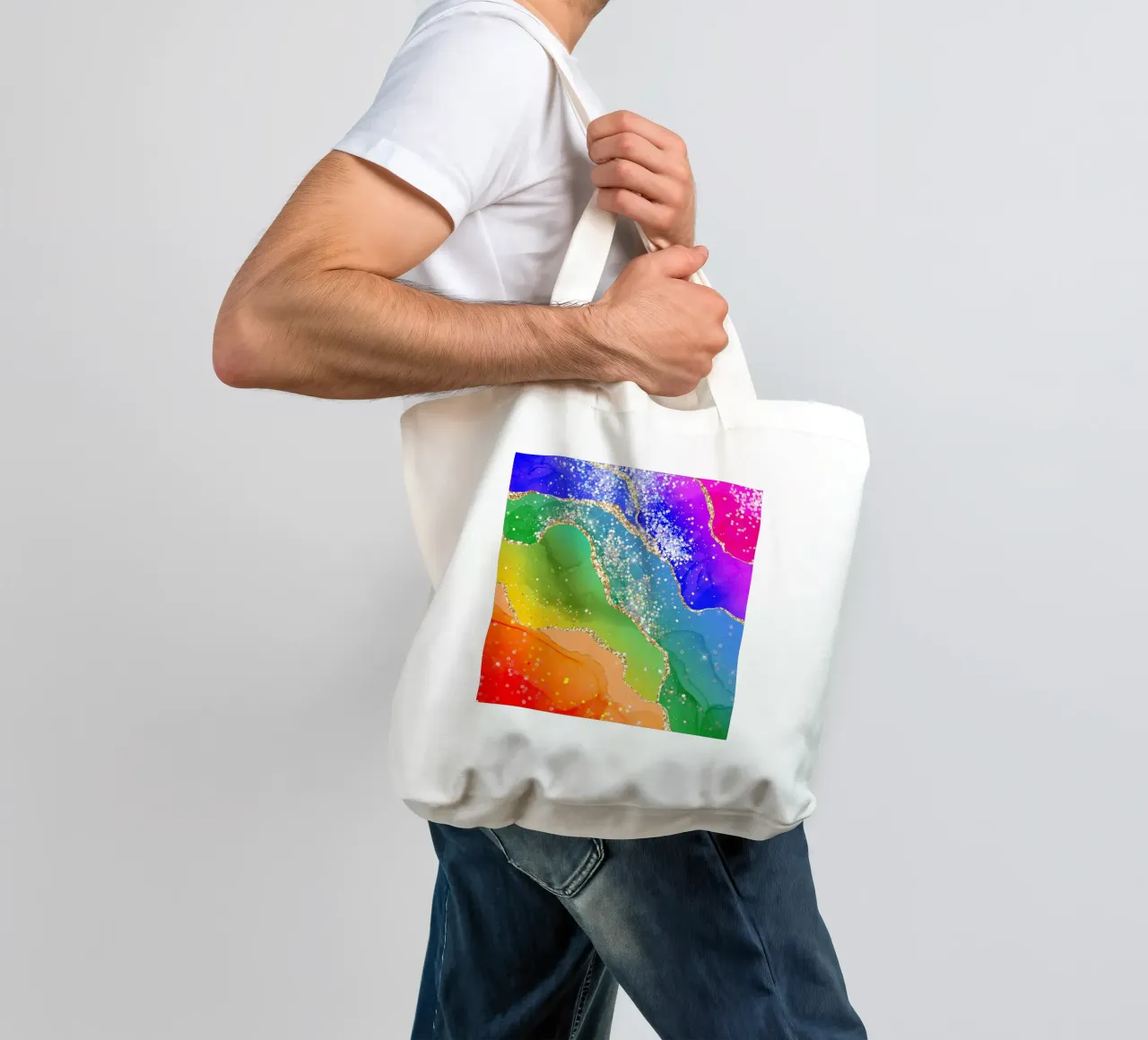 Lebendiger Regenbogen-Glitzer-Achat Struktur 06 Jutebeutel von Gemstone Textures