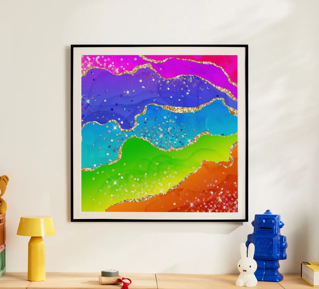 Lebendiger Regenbogen-Glitzer-Achat Struktur 07 Poster von Gemstone Textures