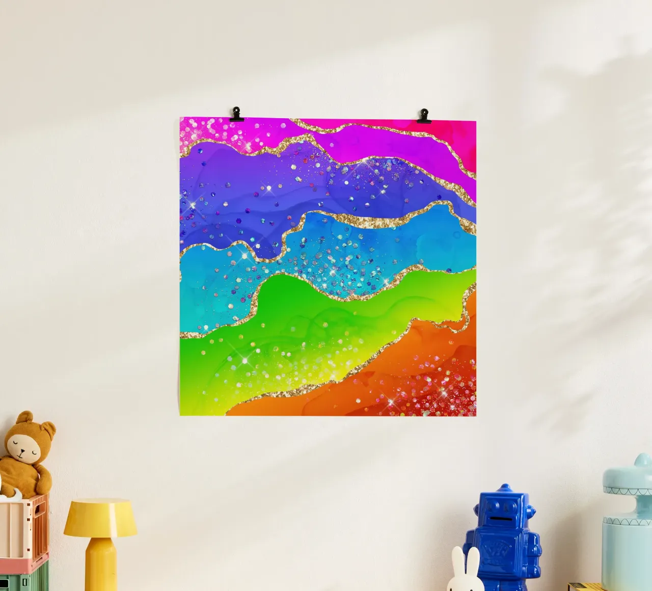Lebendiger Regenbogen-Glitzer-Achat Struktur 07 Poster von Gemstone Textures