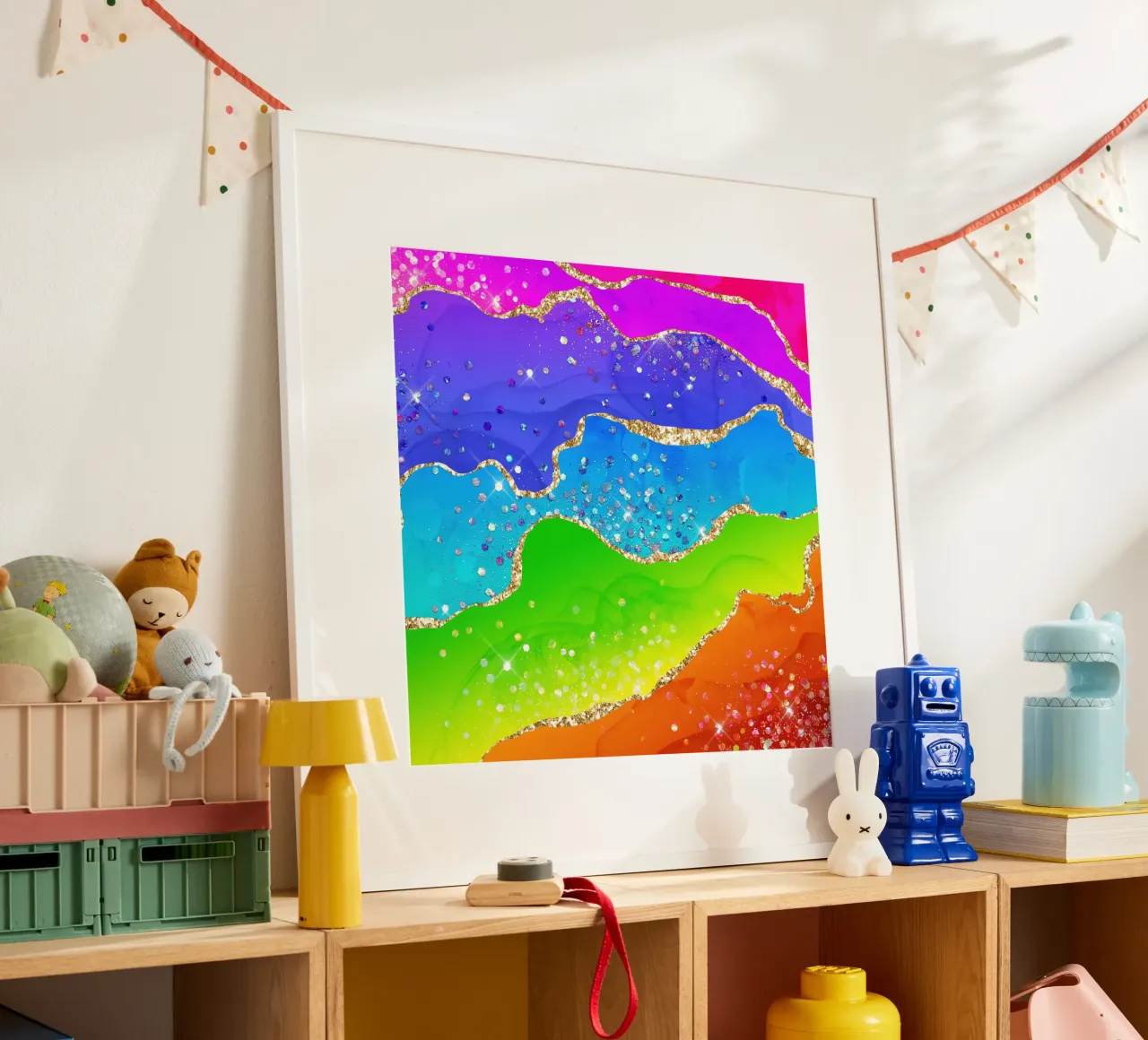 Lebendiger Regenbogen-Glitzer-Achat Struktur 07 Poster von Gemstone Textures