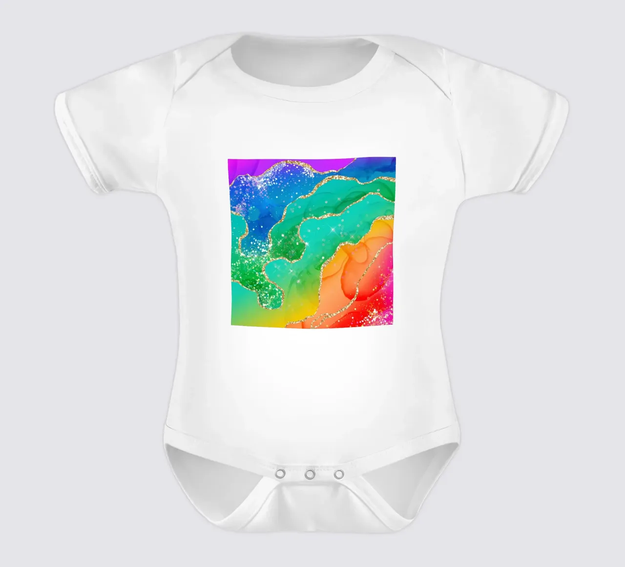 Lebendiger Regenbogen-Glitzer-Achat Struktur 08 Kurzarm Babybody von Gemstone Textures