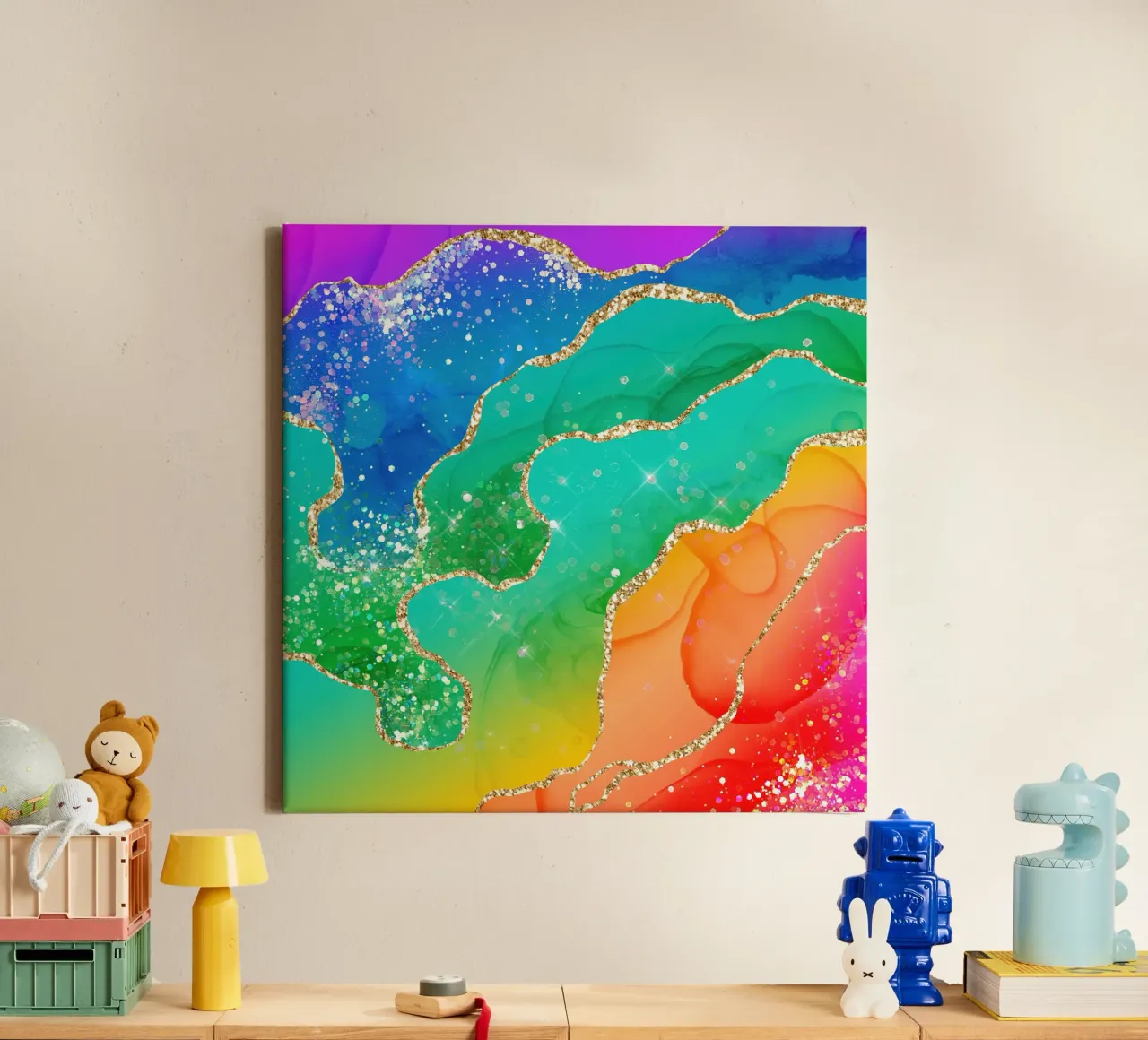 Vibrant Rainbow Glitter Agate Texture 08 canvas by Gemstone Textures