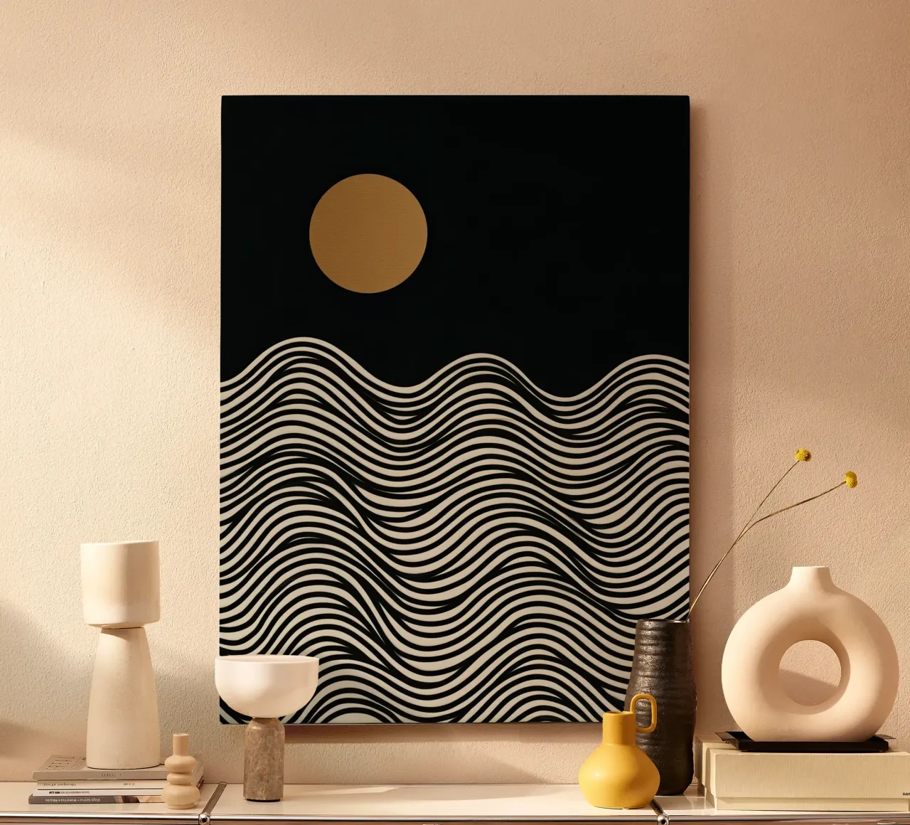 Golden full moon by the sea | Line Art forex plate by Autofocus