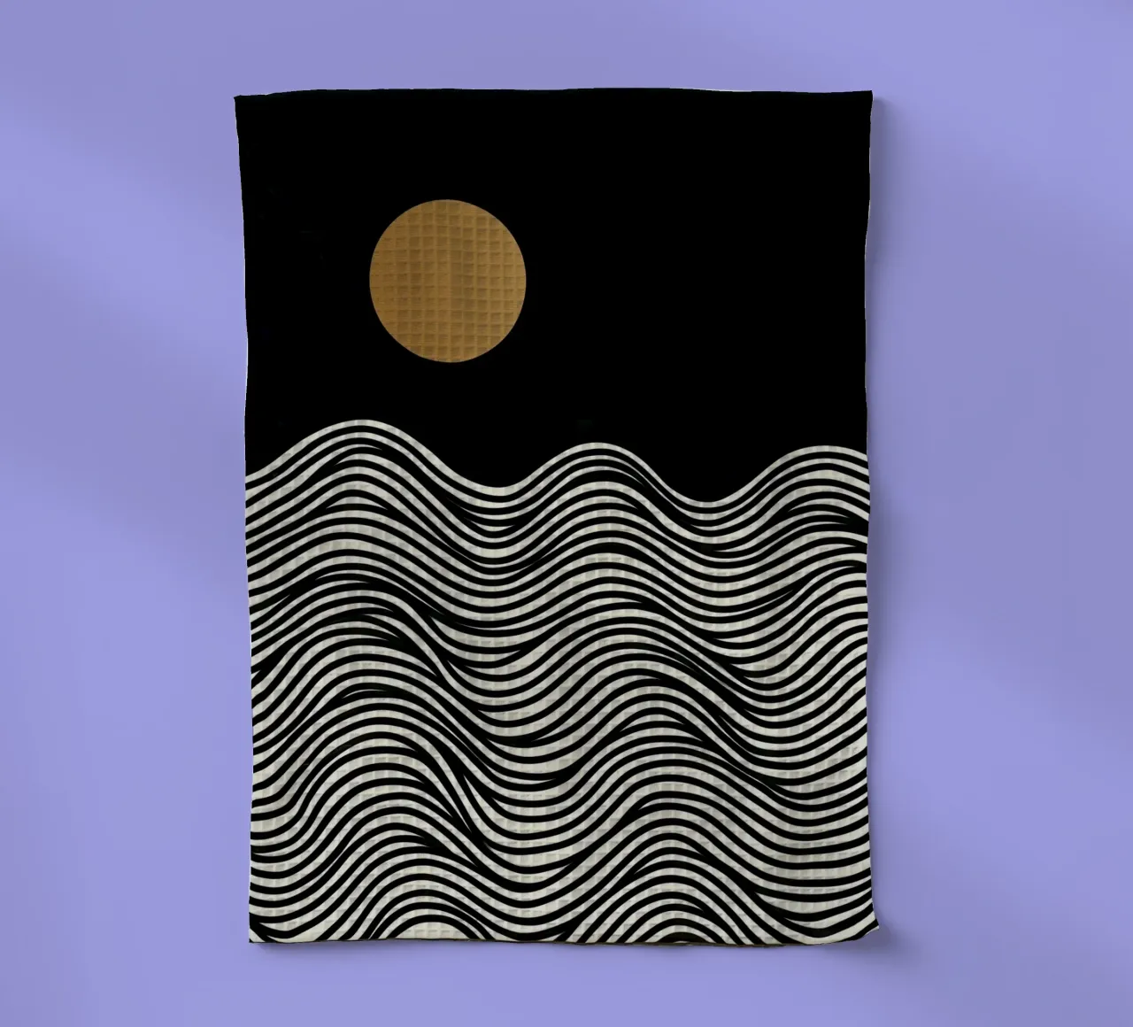 Luna piena dorata in riva al mare | Line Art canovaccio da cucina da Autofocus