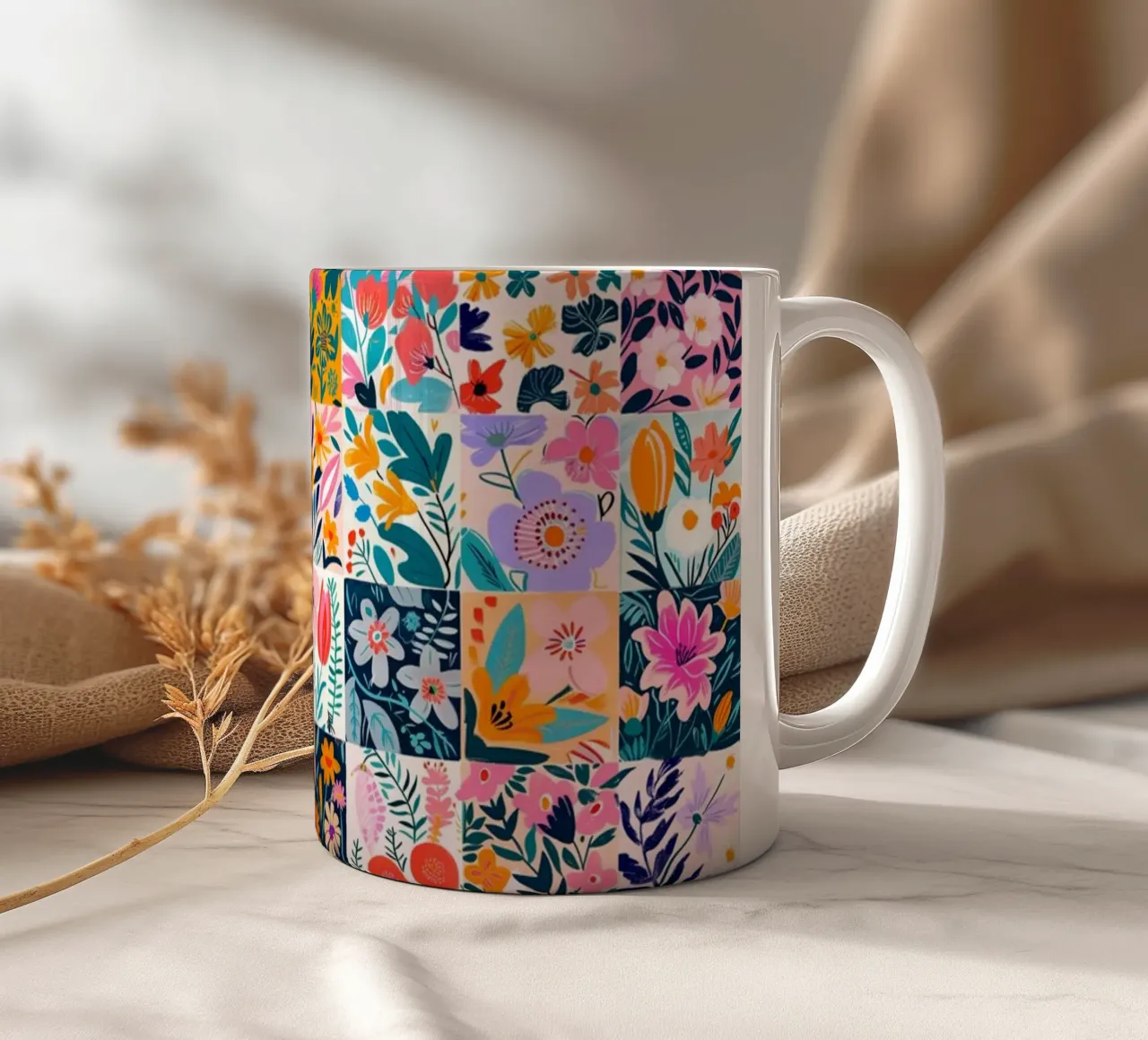 Floral Patchwork ceramic mug by Sunflower Soul Studio