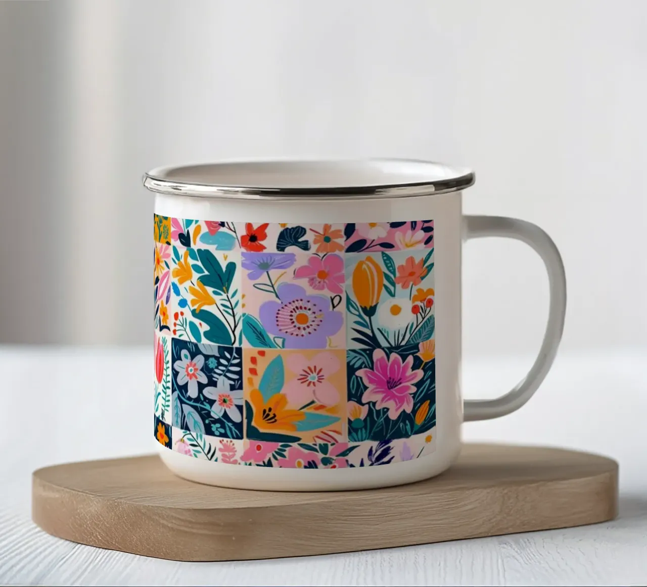 Floral Patchwork tazza in smalto da Sunflower Soul Studio