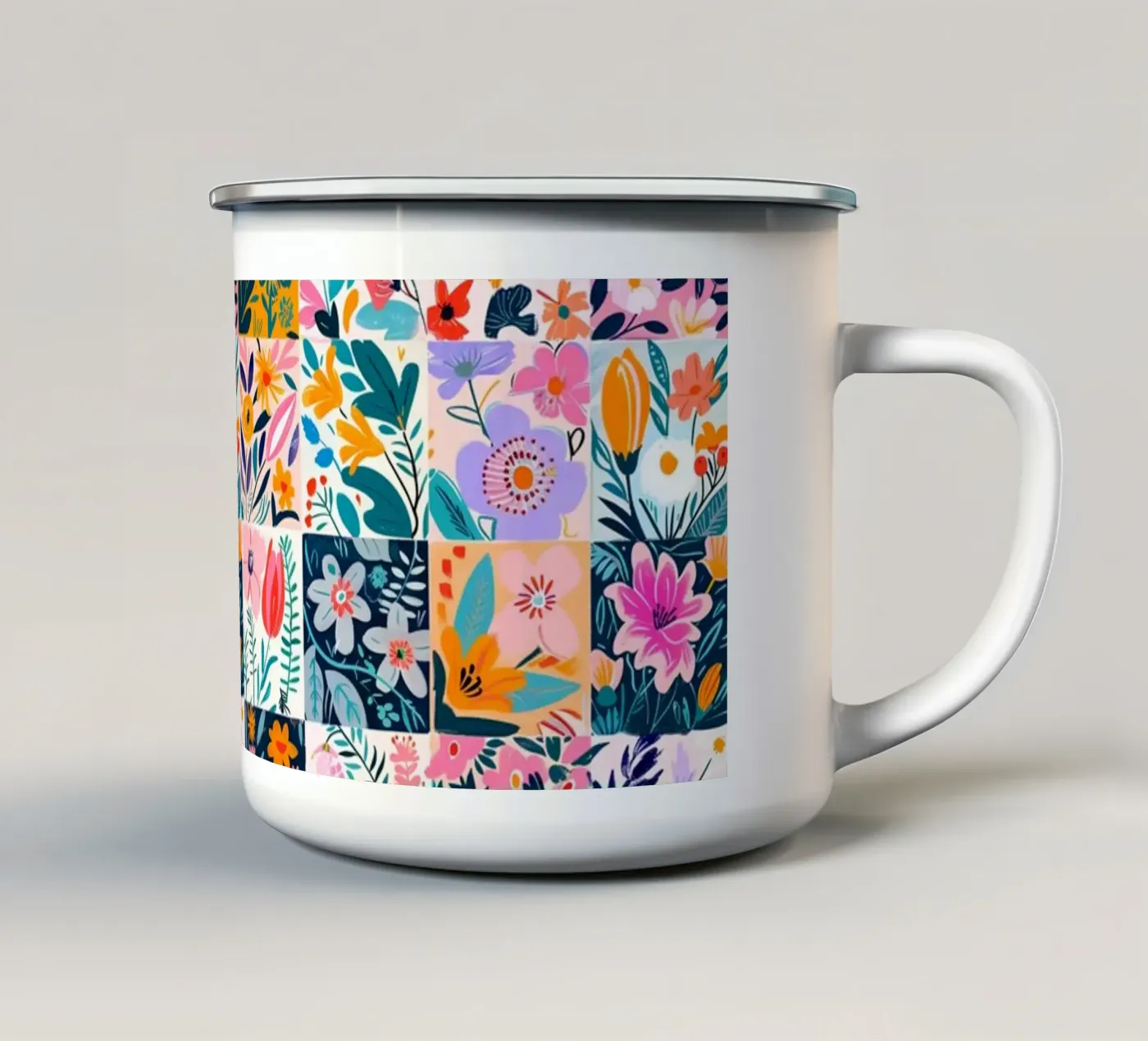 Floral Patchwork enamel mug by Sunflower Soul Studio