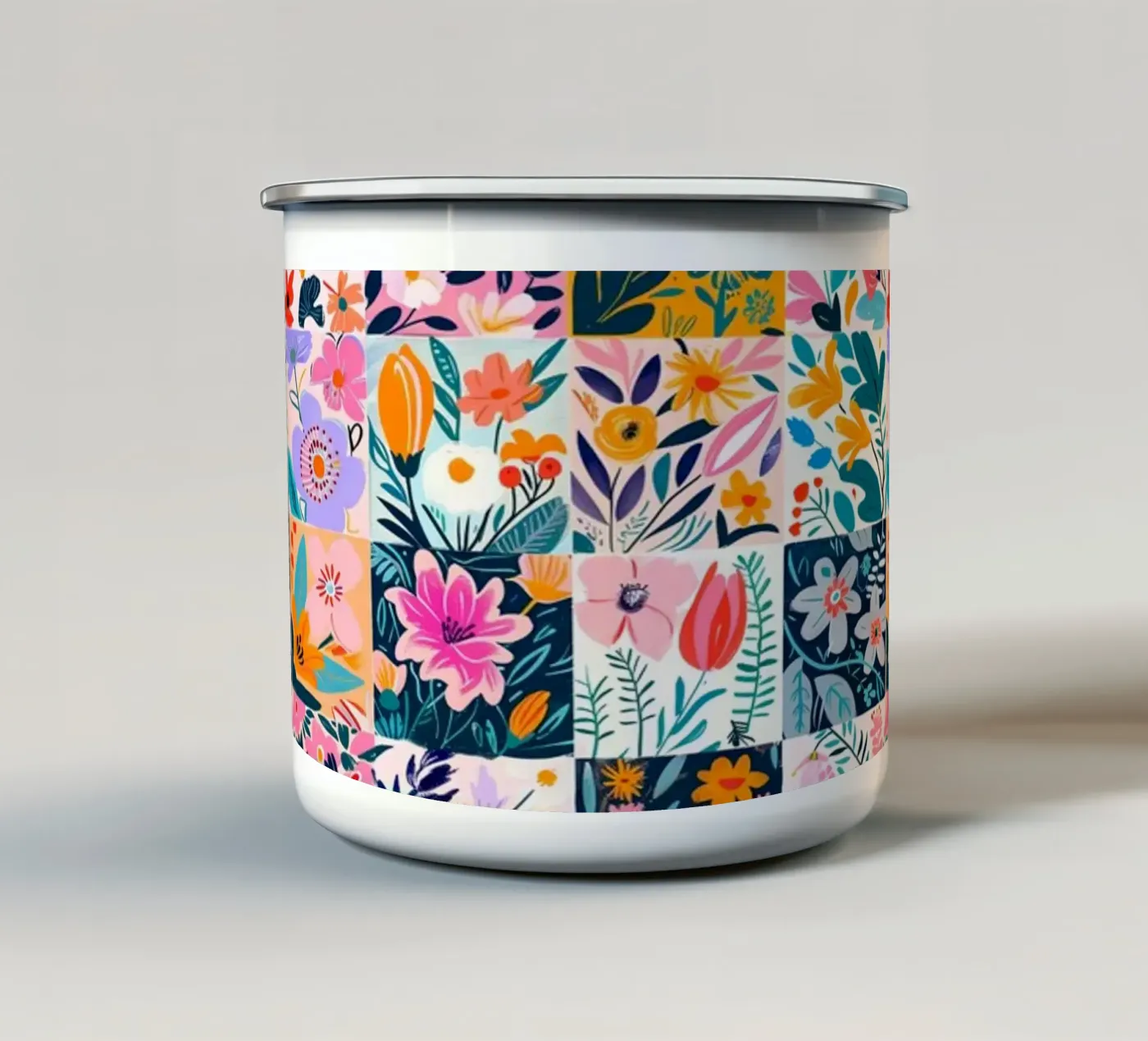 Floral Patchwork enamel mug by Sunflower Soul Studio