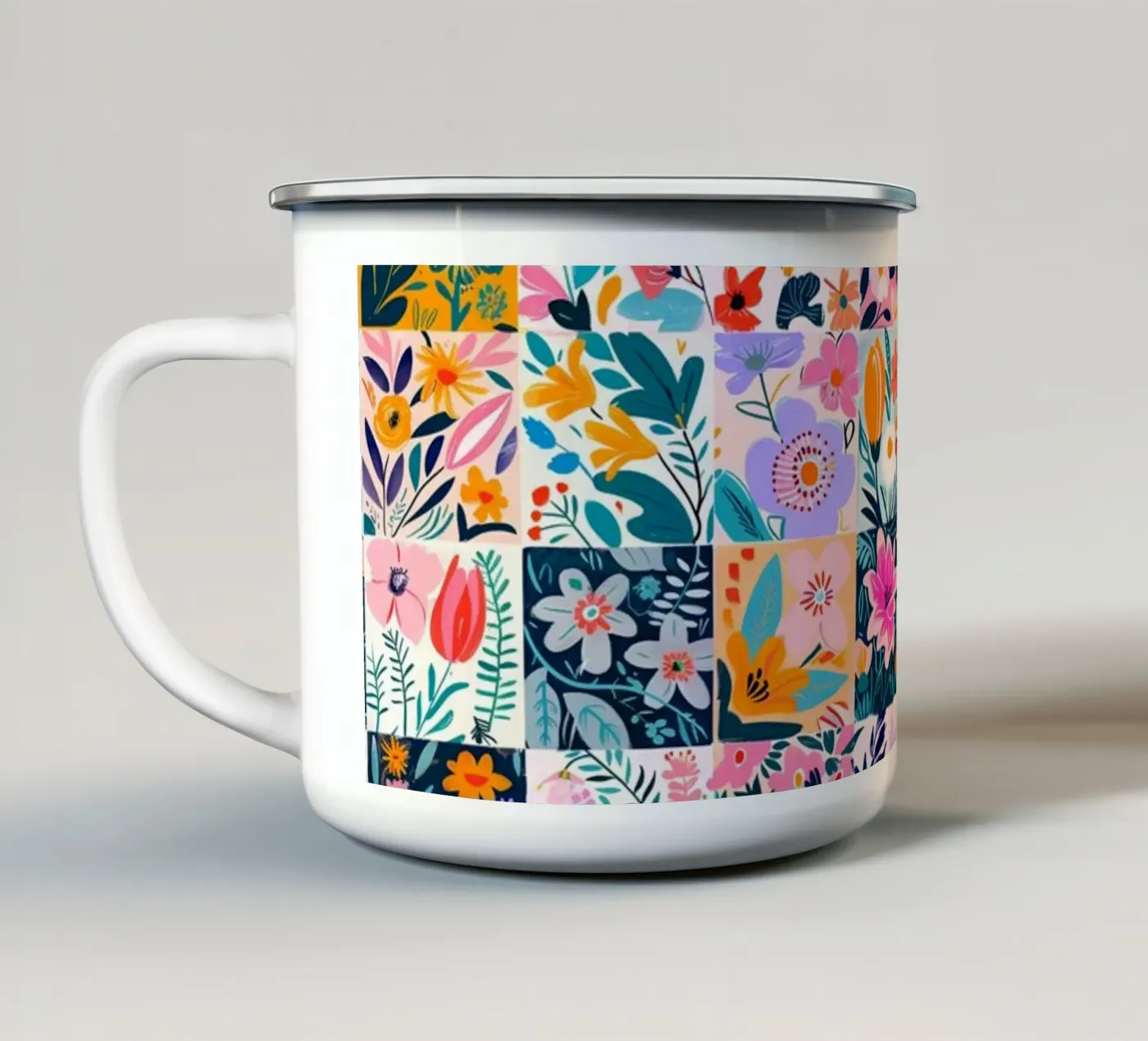 Floral Patchwork enamel mug by Sunflower Soul Studio