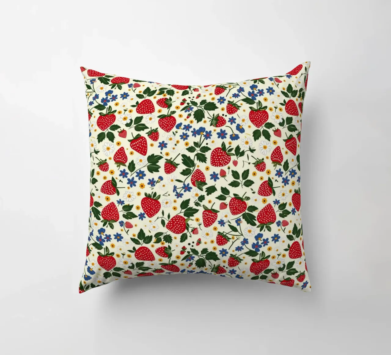 Strawberries and Flowers cuscino da Sunflower Soul Studio
