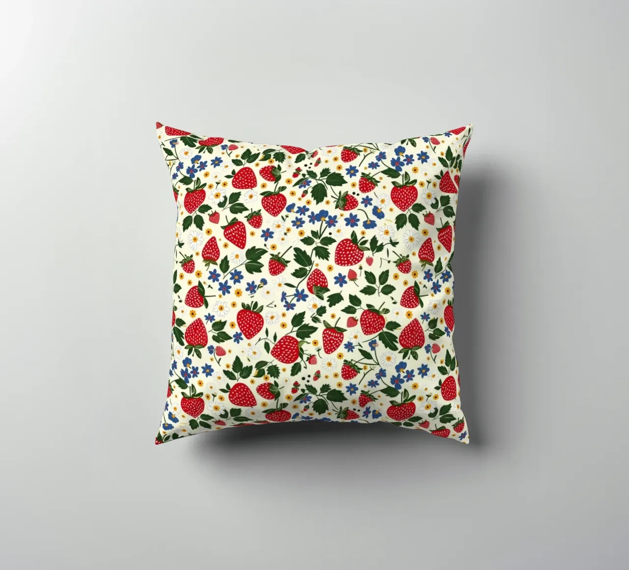 Strawberries and Flowers cuscino da Sunflower Soul Studio