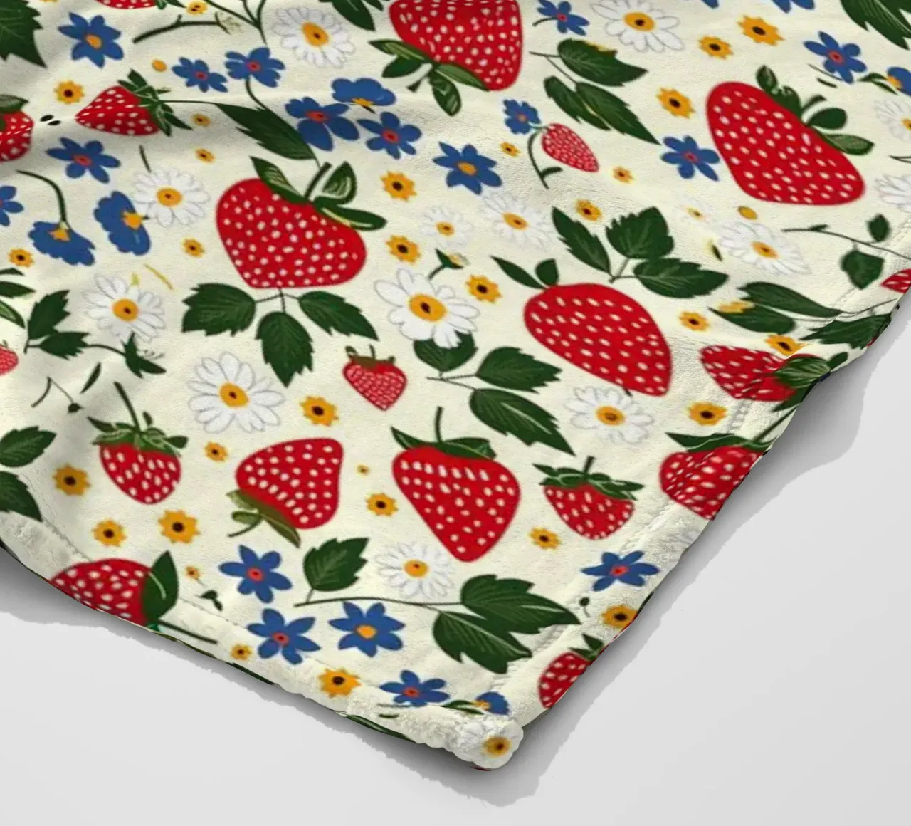 Strawberries and Flowers fleece blanket by Sunflower Soul Studio