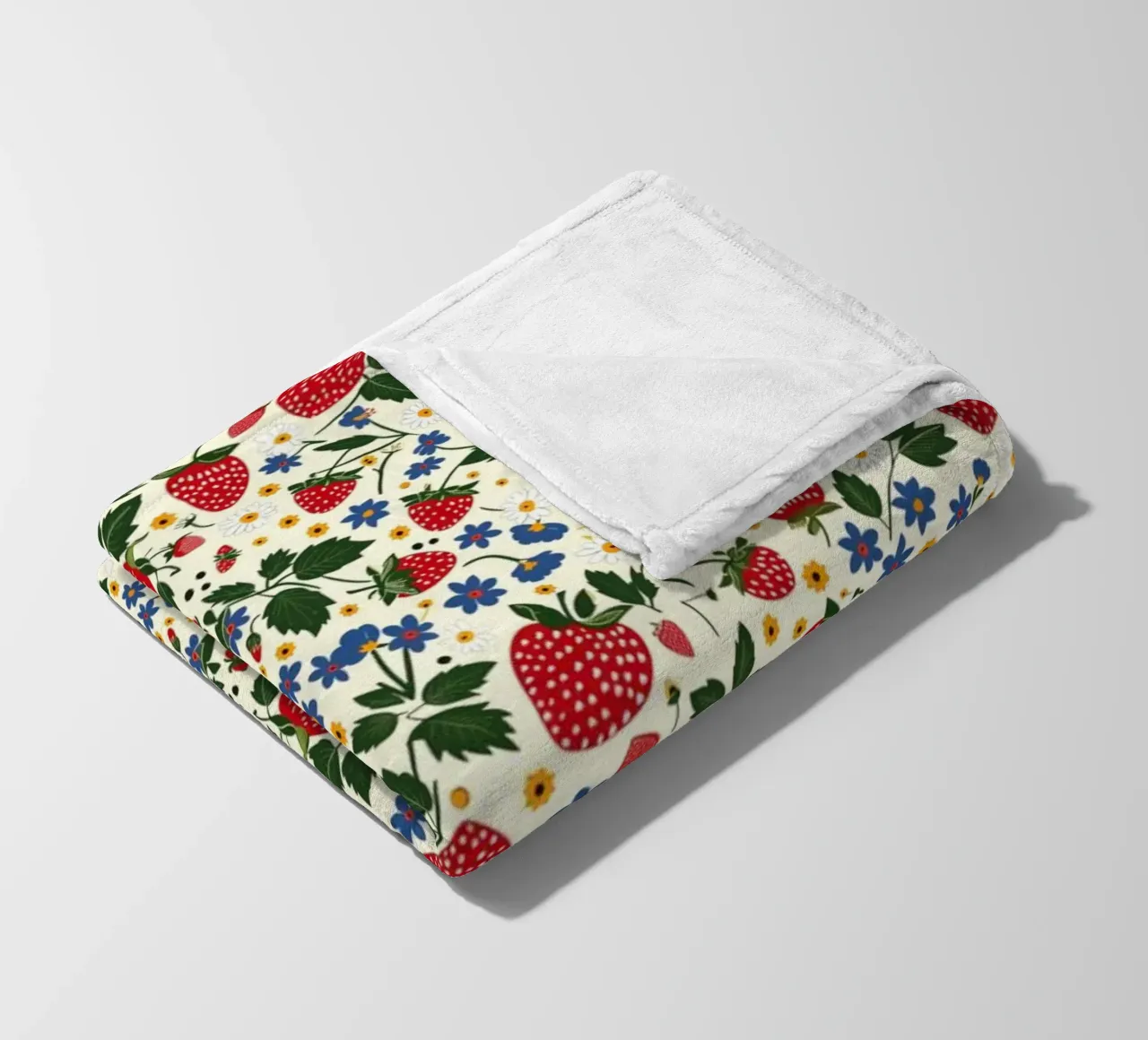 Strawberries and Flowers fleece blanket by Sunflower Soul Studio