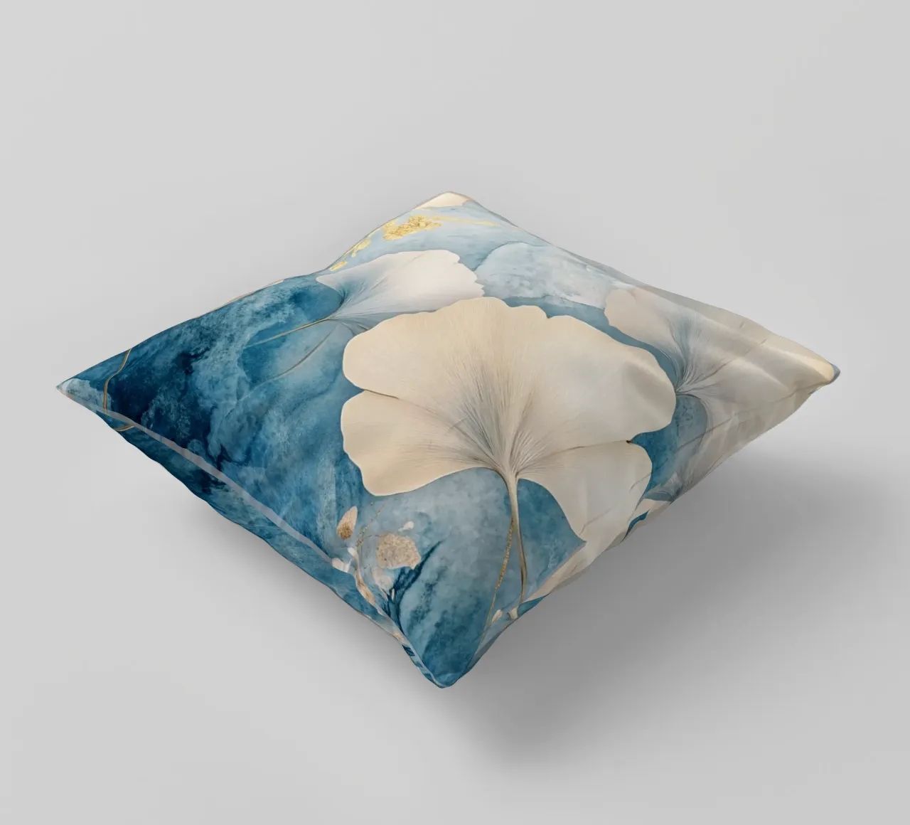 Ginko in blu e beige cuscino da Art-Nouveau-Dsg