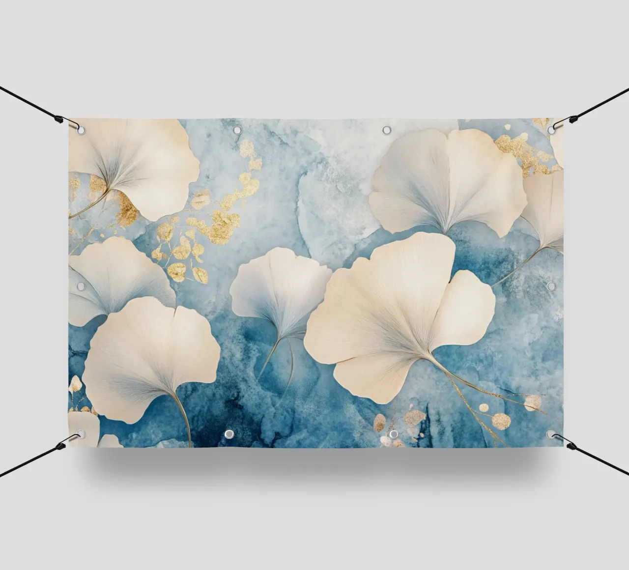 Ginko in blu e beige telo in pvc da Art-Nouveau-Dsg