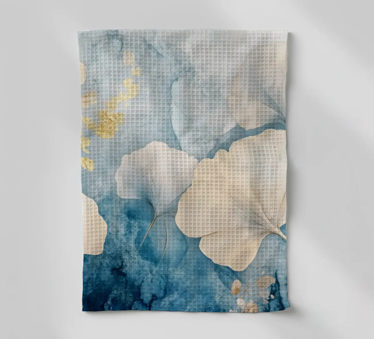 Ginko in blu e beige canovaccio da cucina da Art-Nouveau-Dsg