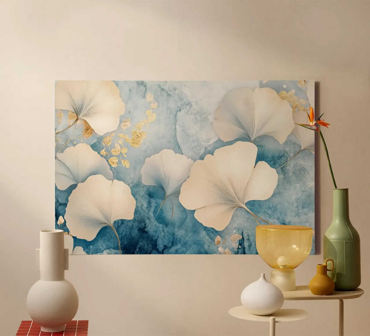 Ginko in blauw en beige canvas van Art-Nouveau-Dsg