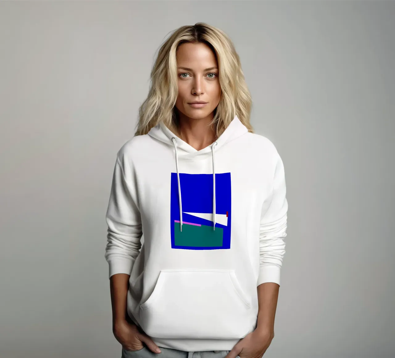 Composición geométrica abstracta azul, verde y rosa sudadera con capucha de Artbyvo