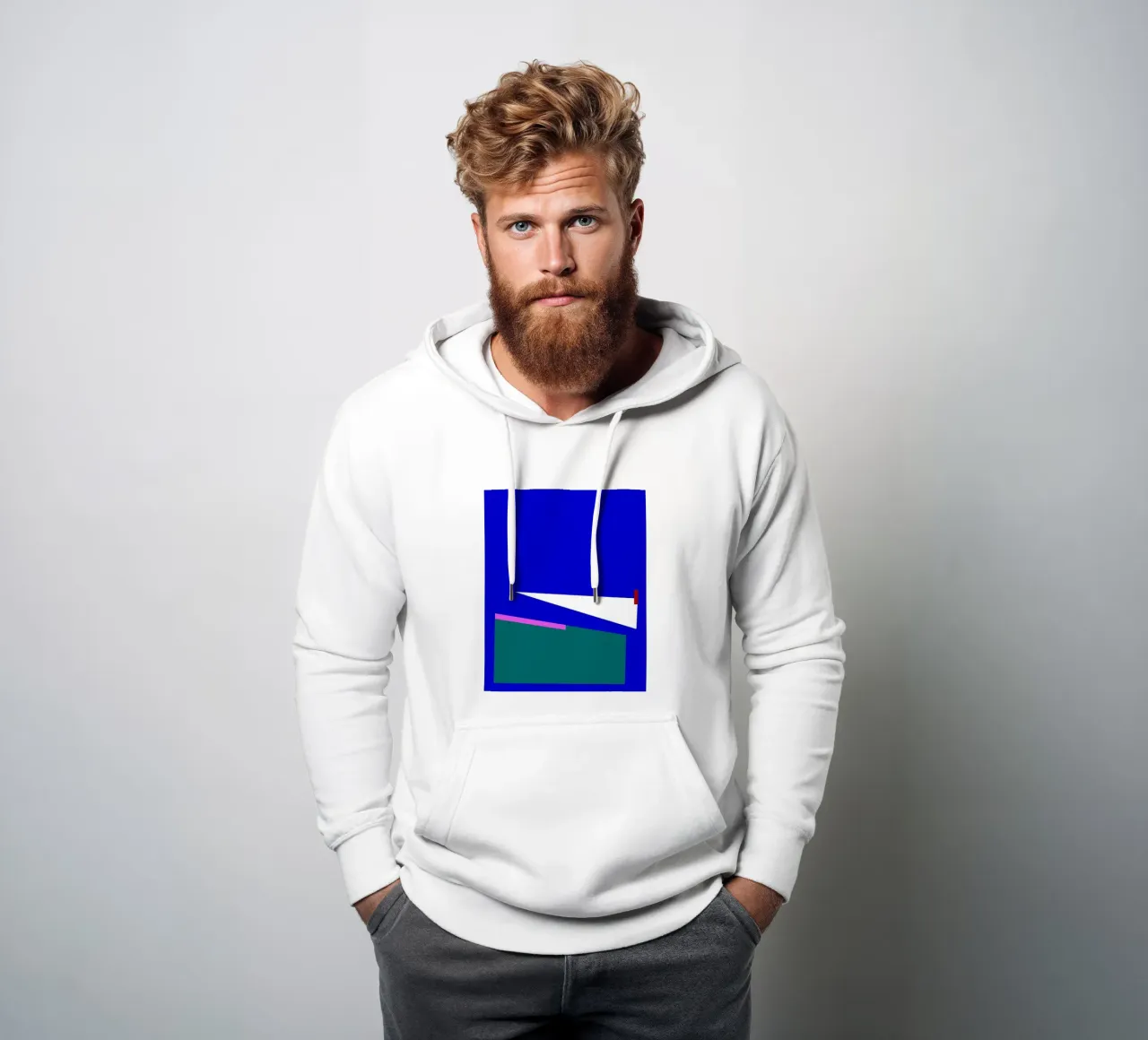 Composición geométrica abstracta azul, verde y rosa sudadera con capucha de Artbyvo
