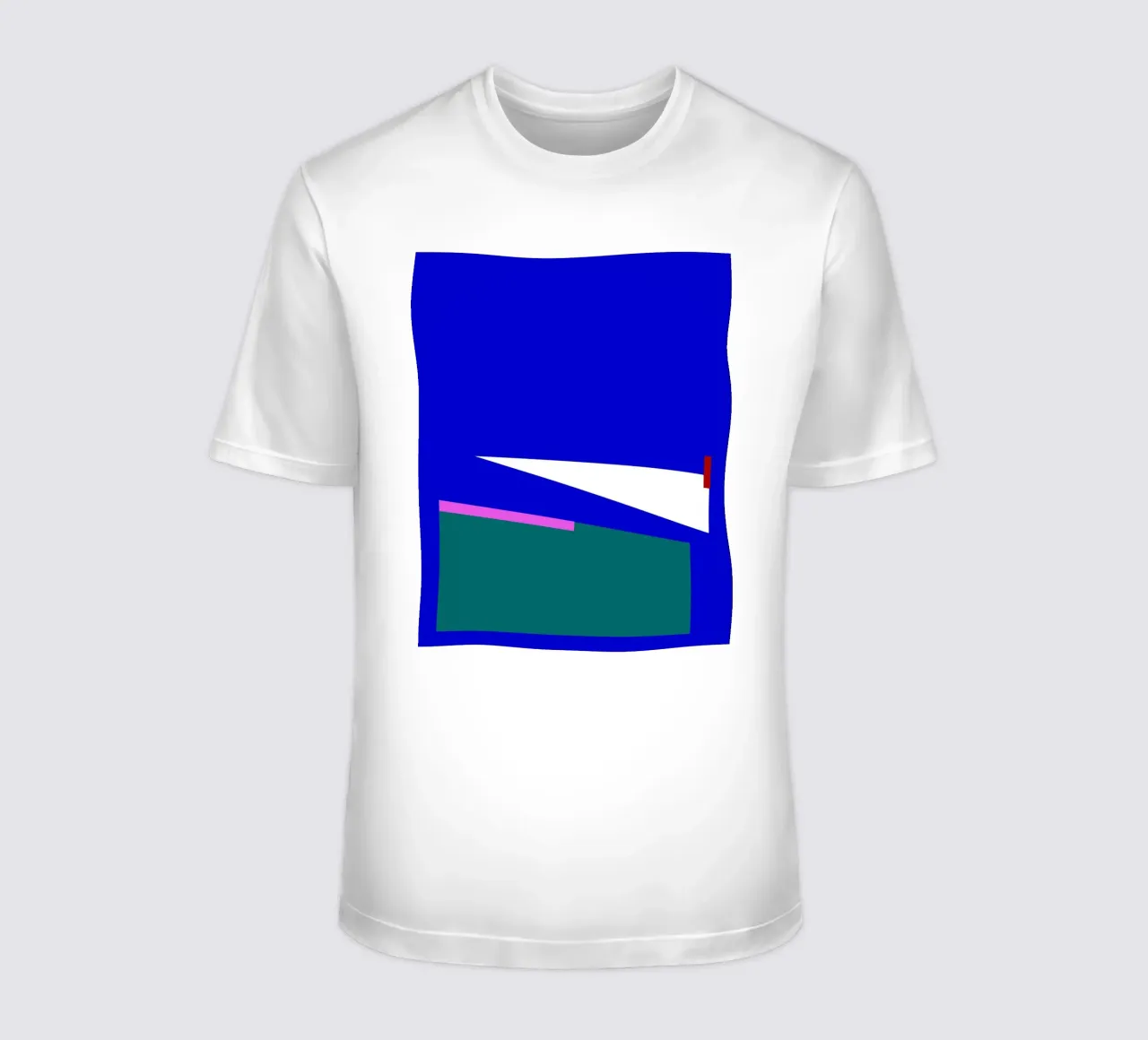 Geometrische abstracte compositie in blauw, groen en roze t-shirt van Artbyvo