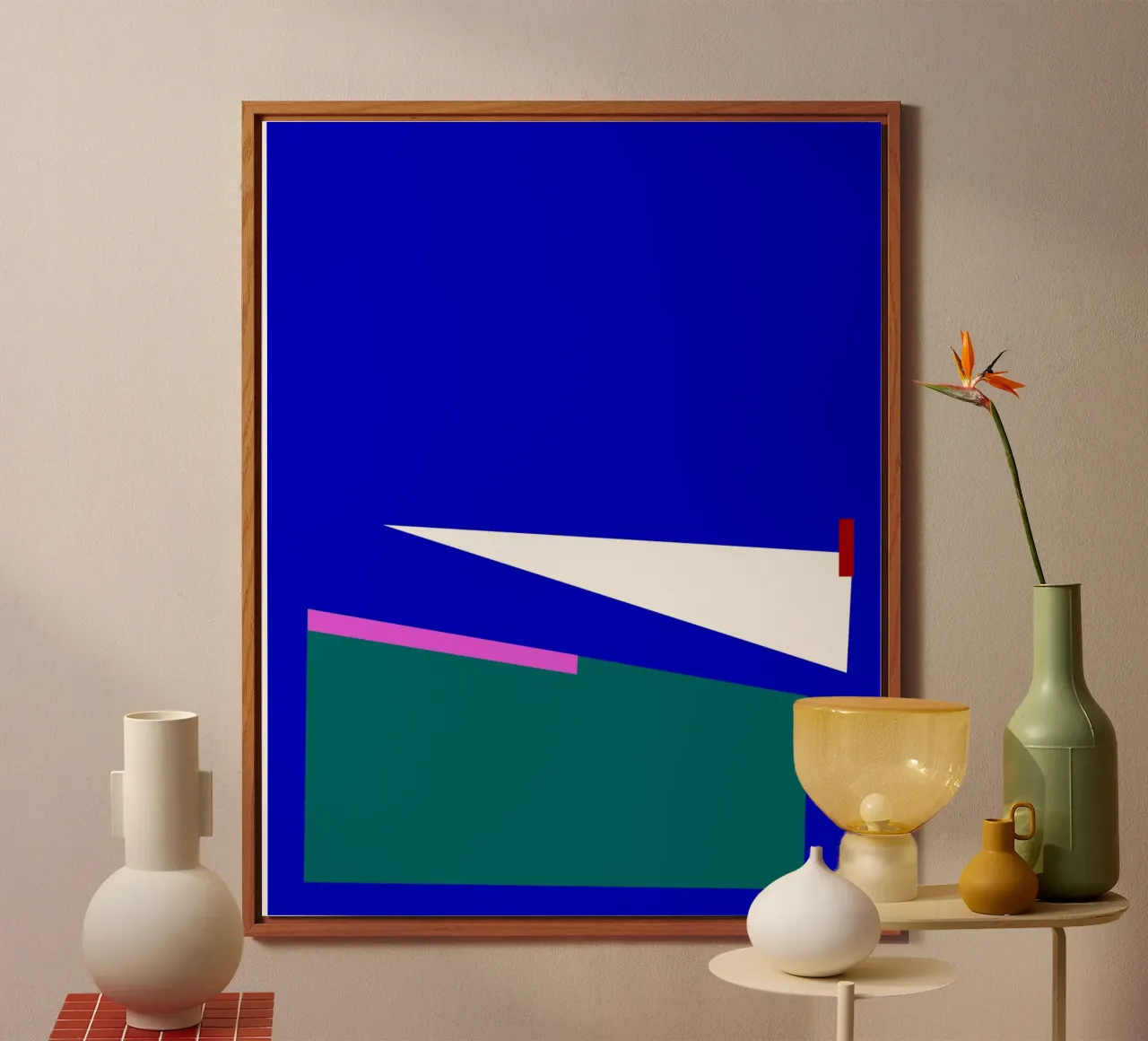 Geometric Abstract Blue, Green and Pink Composition forex plate by Artbyvo