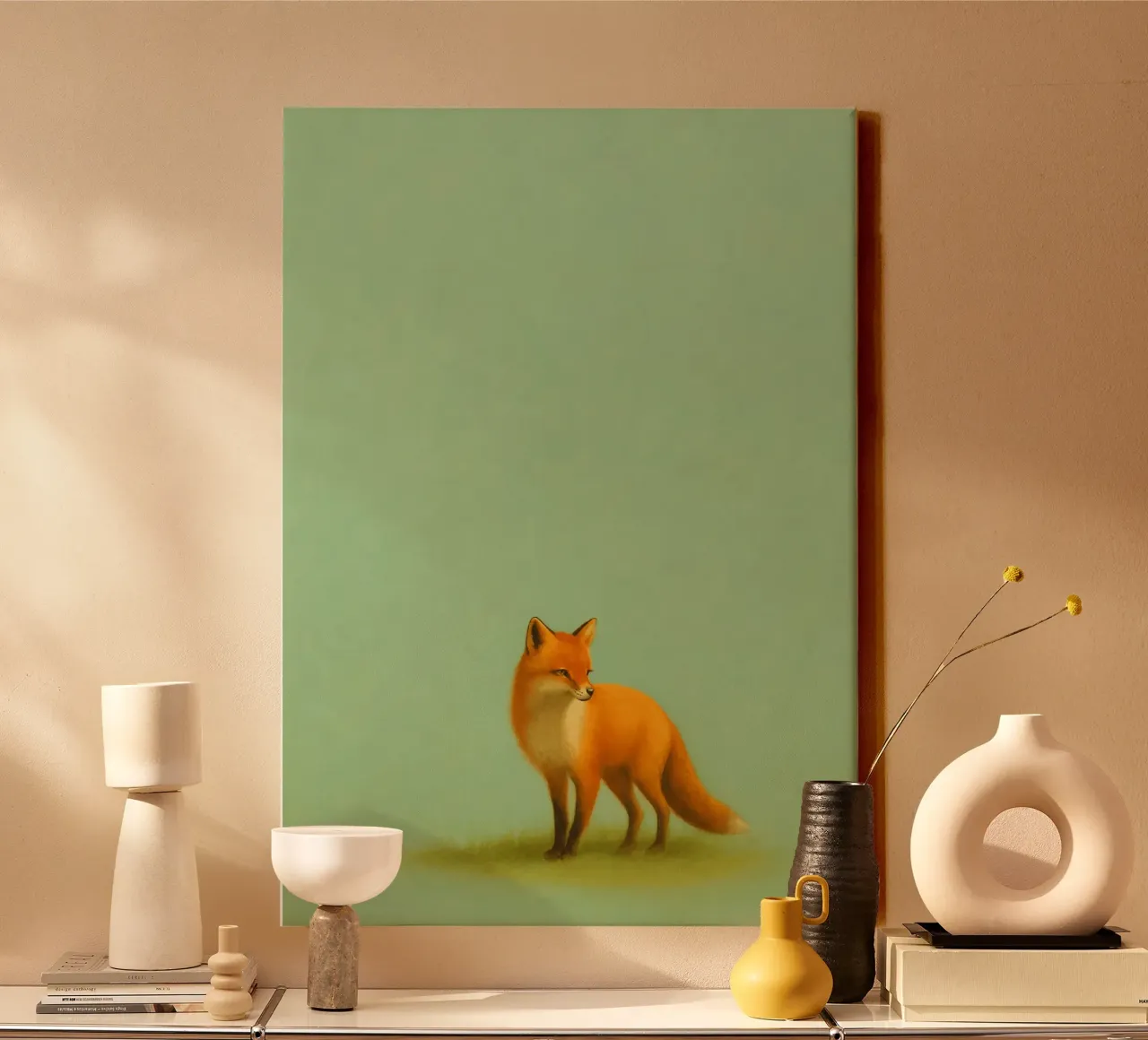 Serene Fox Illustration canvas met Baklijst van Mosaic Dialogue