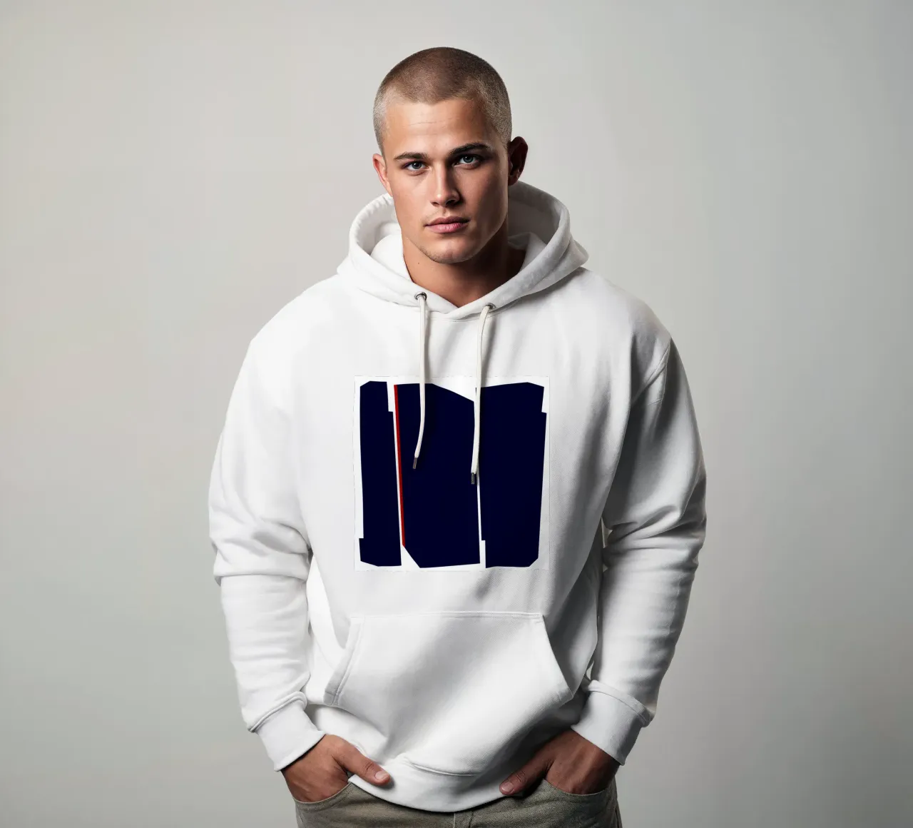 Forme geometriche con linea rossa, blu scuro felpa con cappuccio da Artbyvo