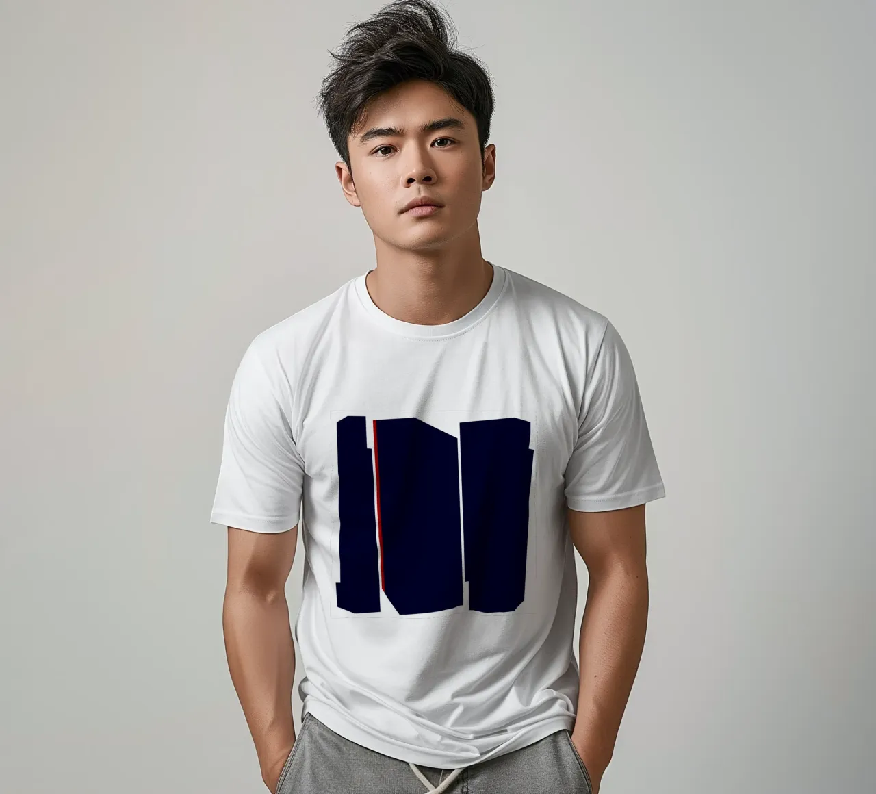 Forme geometriche con linea rossa, blu scuro t-shirt da Artbyvo