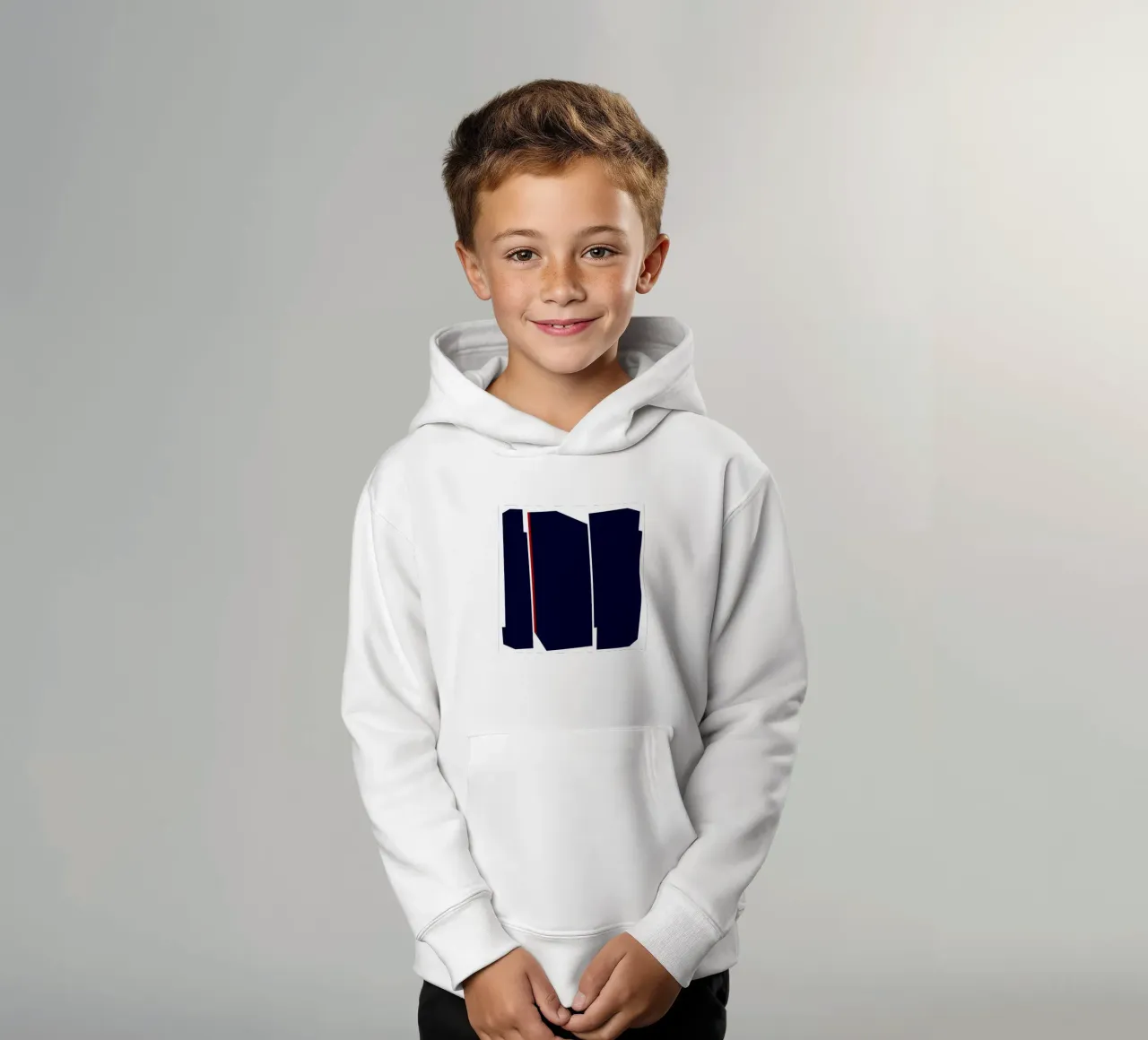 Forme geometriche con linea rossa, blu scuro felpa bambino con cappuccio da Artbyvo