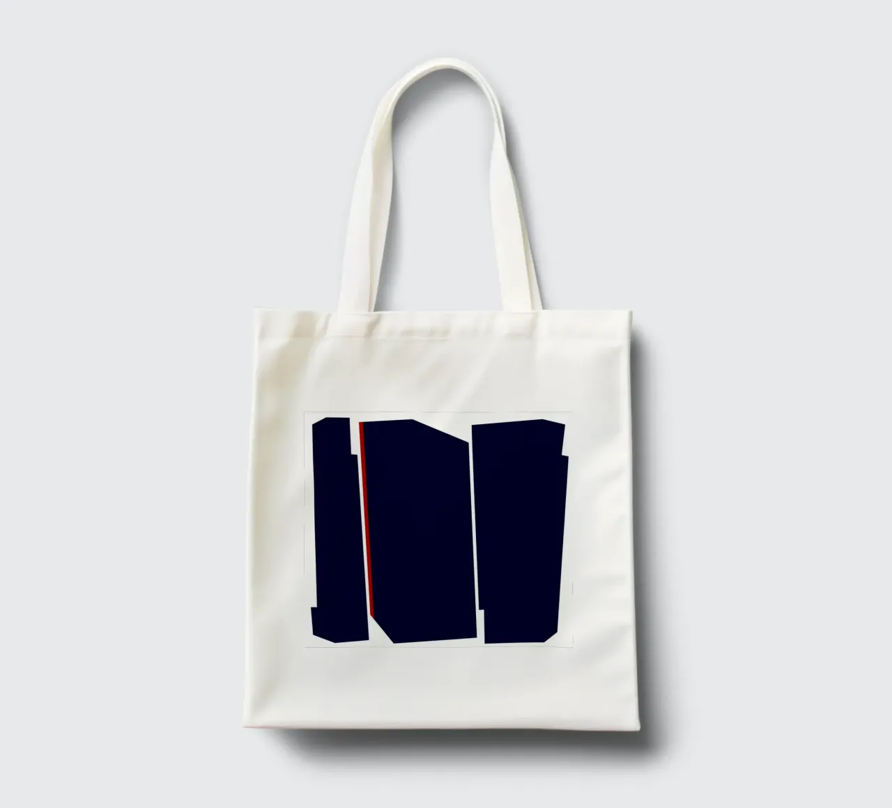 Forme geometriche con linea rossa, blu scuro borsa in juta da Artbyvo
