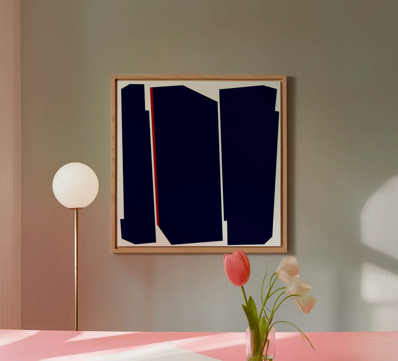 Forme geometriche con linea rossa, blu scuro alluminio dibond da Artbyvo