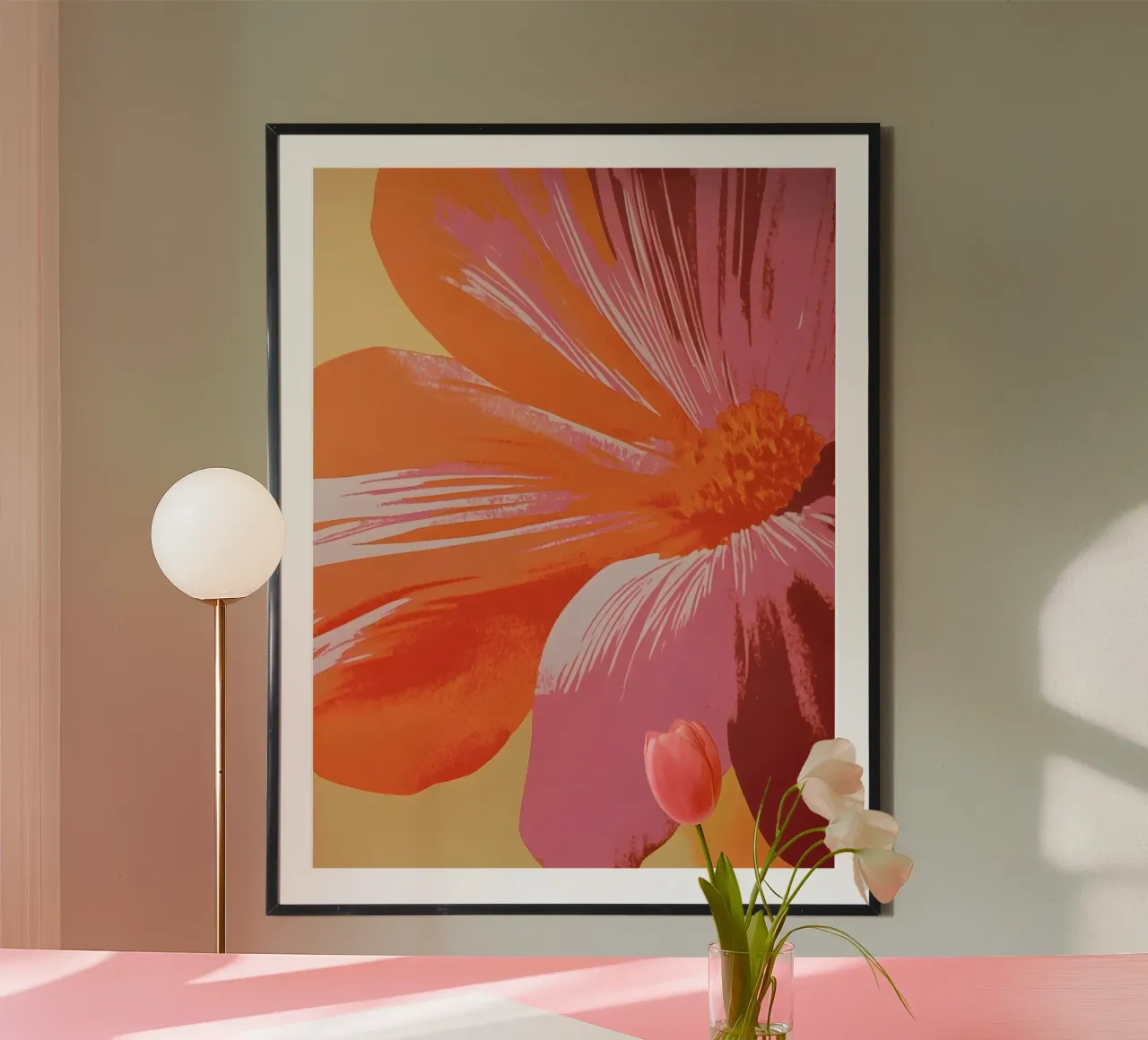 Pink and Orange Flower poster con telaio in alluminio da Gypsy Galleria