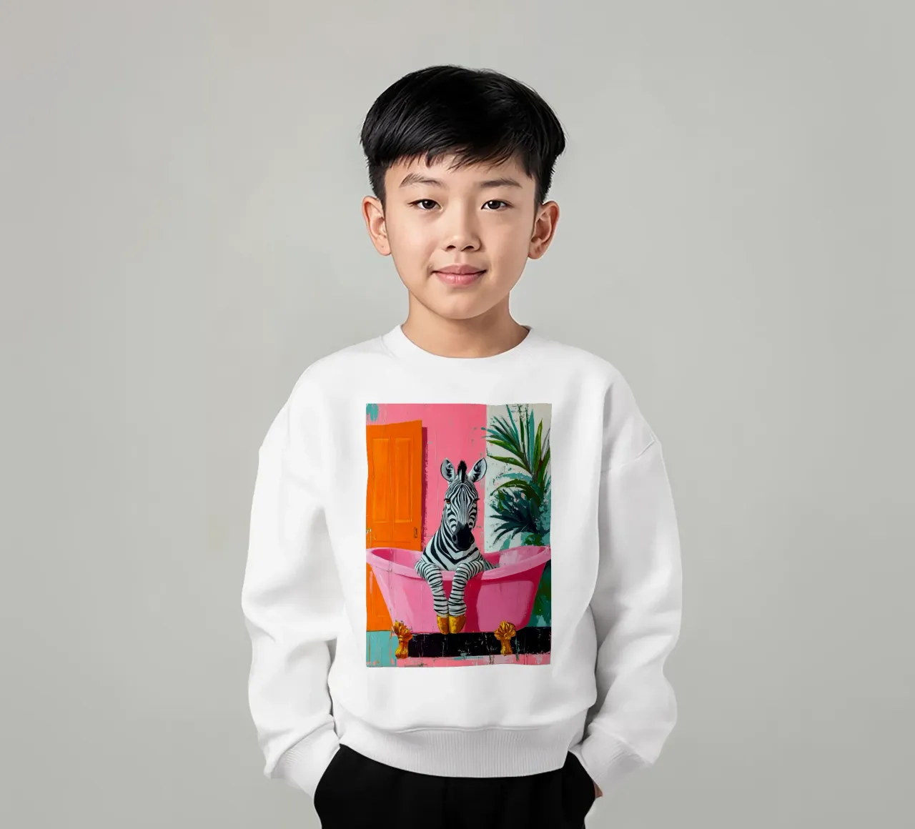 Zebra in bathroom kids sweatshirt by Justyna Jaszke JBJart