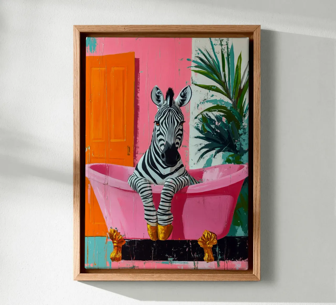 Zebra in bagno tela con Cornice a cassetta da Justyna Jaszke JBJart